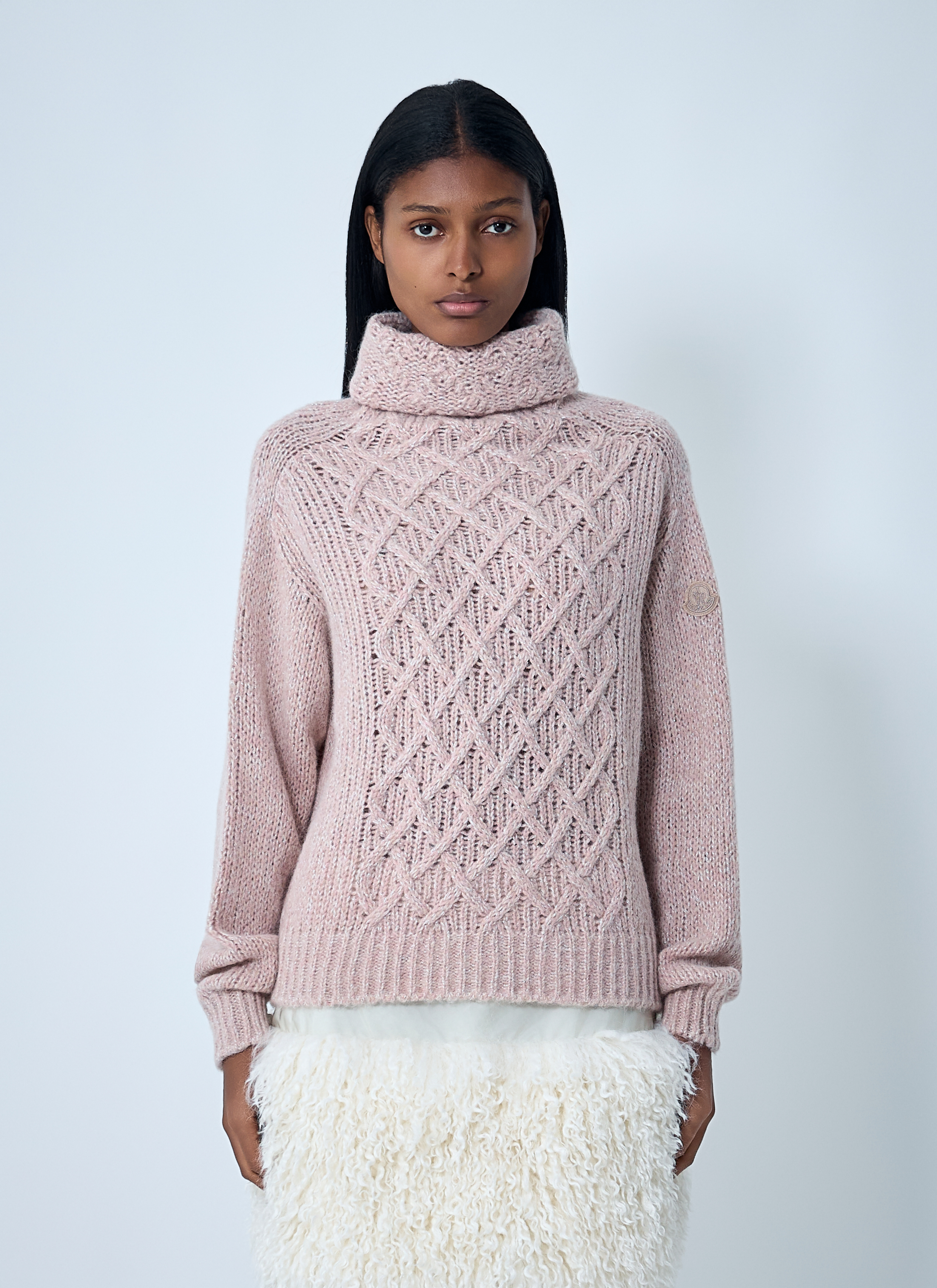 Moncler Women's Pink Wool-Blend Cable Knit Sweater - Woman Knitwear M