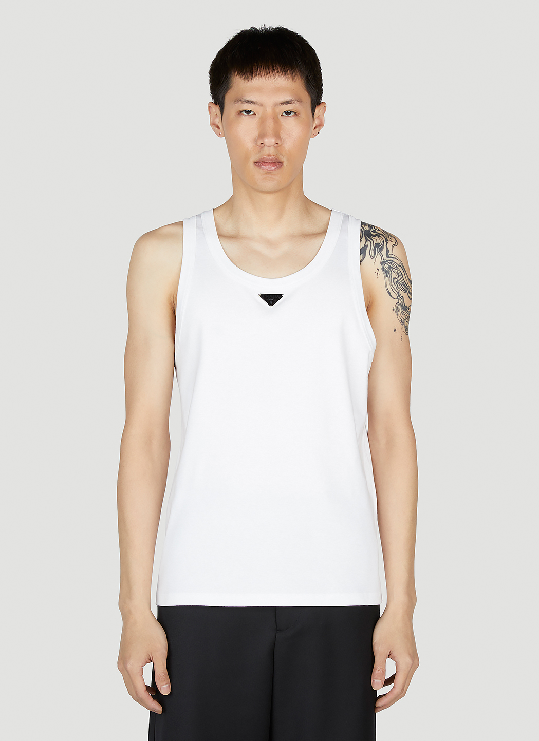 Prada Men's Logo Plaque Tank Top in White