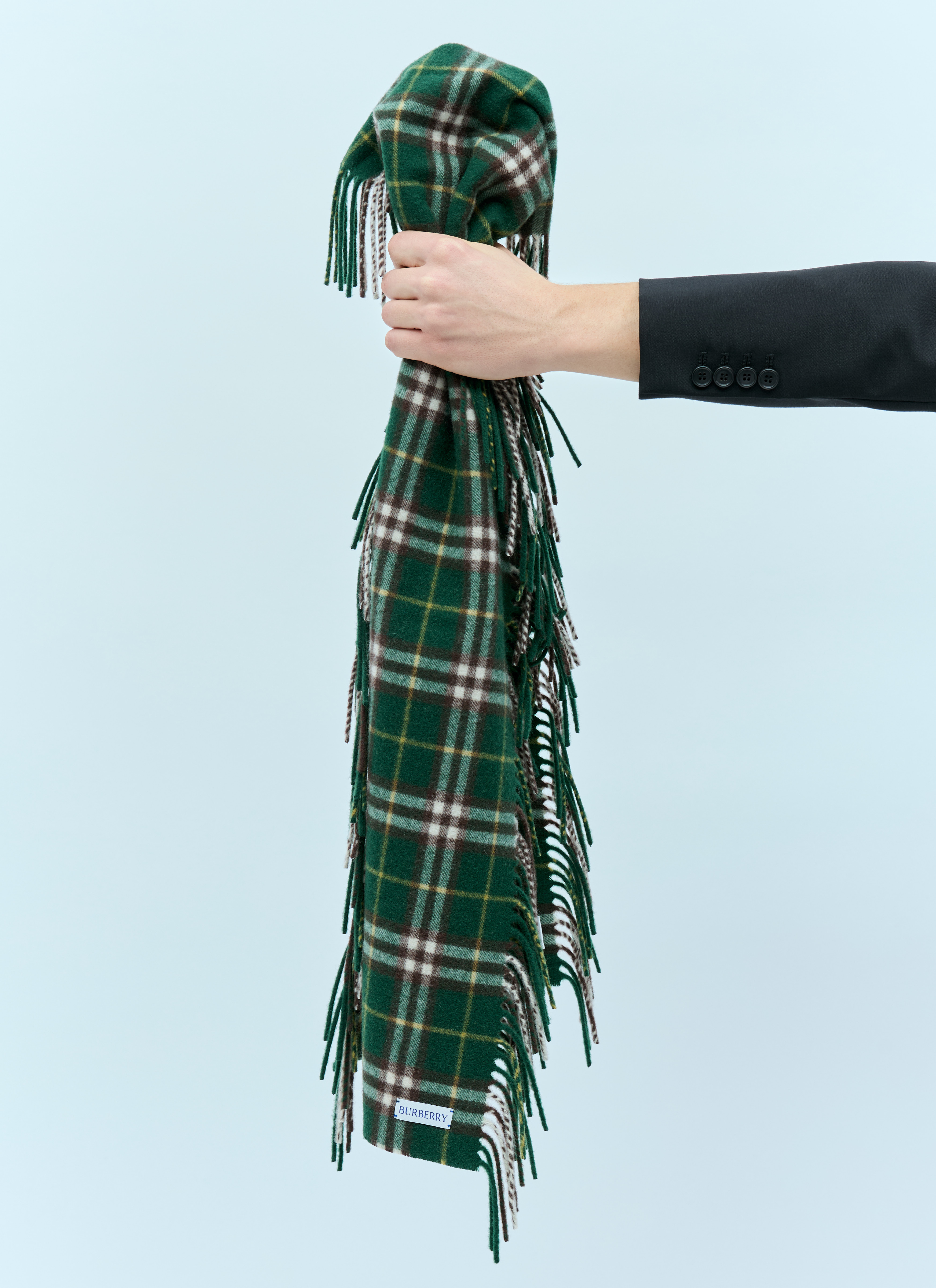 Burberry Men's' Check Cashmere Fringed Scarf in Green | LN-CC®