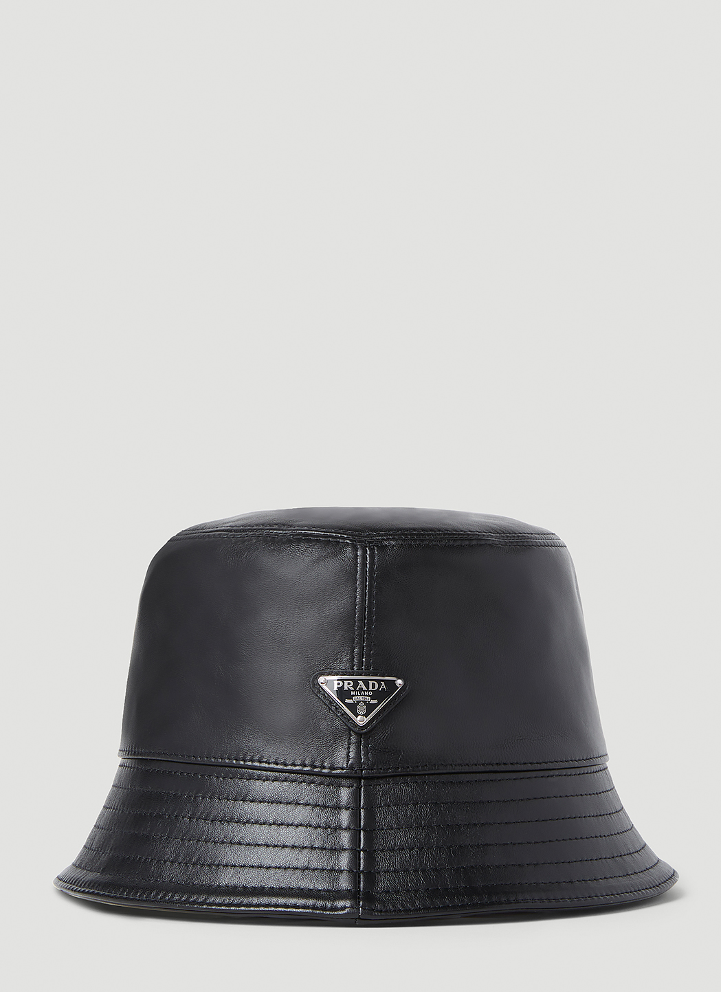 Prada Men's' Leather Logo Plaque Bucket Hat in Black | LN-CC®
