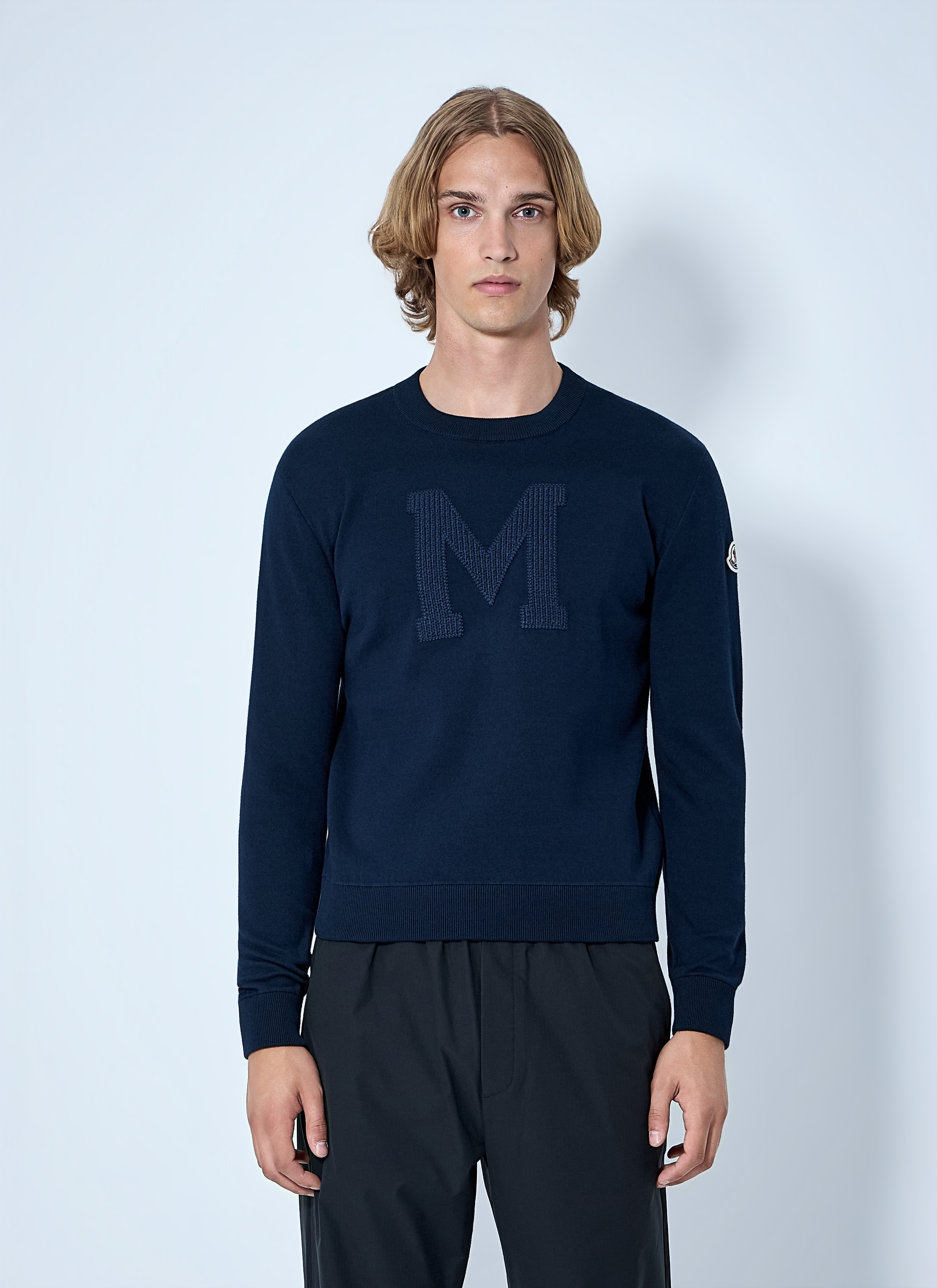 Moncler Men's' Embroidered Logo Sweater in Blue | LN-CC®