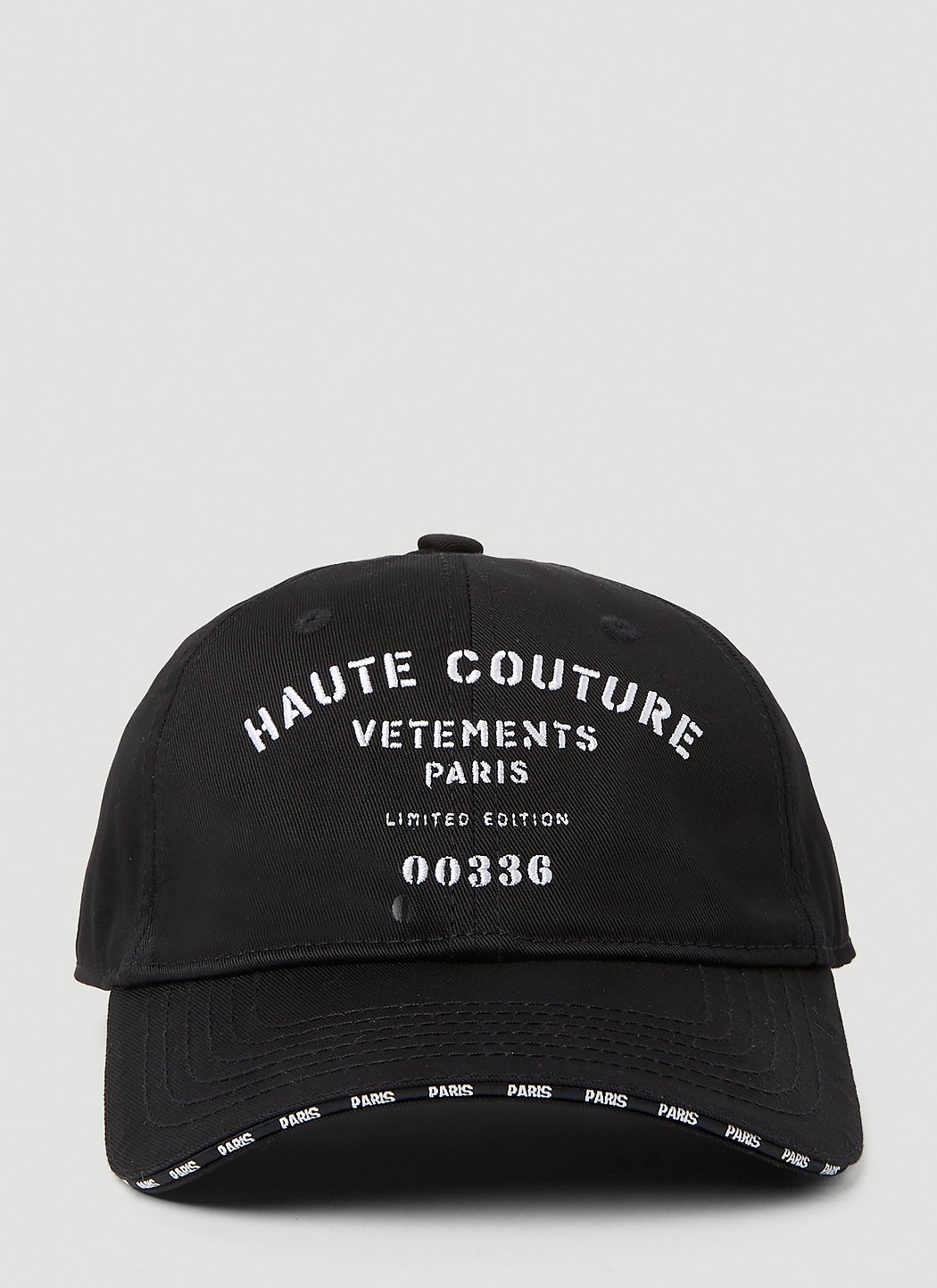 VETEMENTS Fully Distressed Piercing Cap in Black | Smart Closet