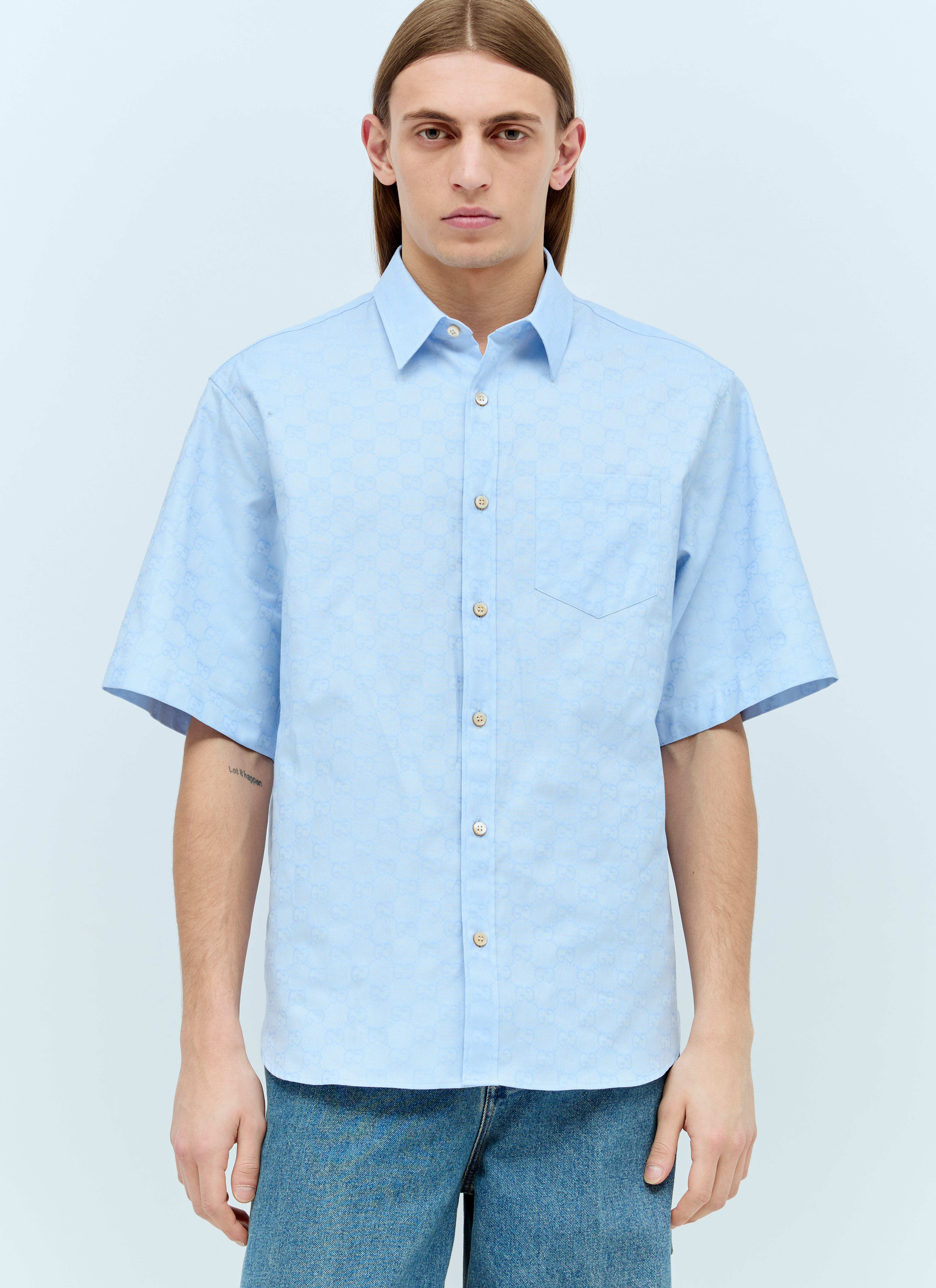 Gucci Men's' GG Supreme Oxford Cotton Shirt in Blue | LN-CC®