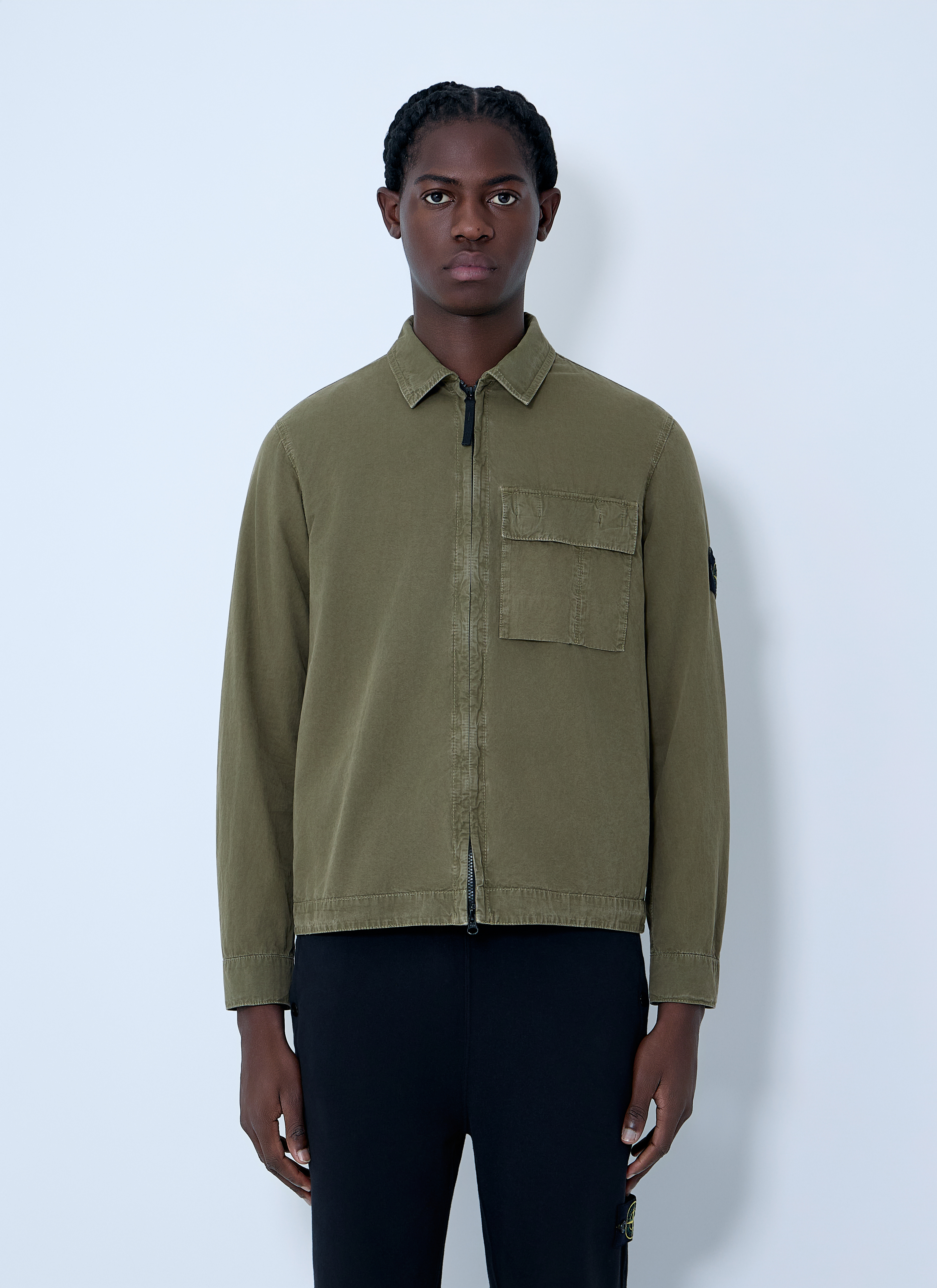 Stone Island Men's Green Logo Patch Overshirt - Man Shirts Xxl