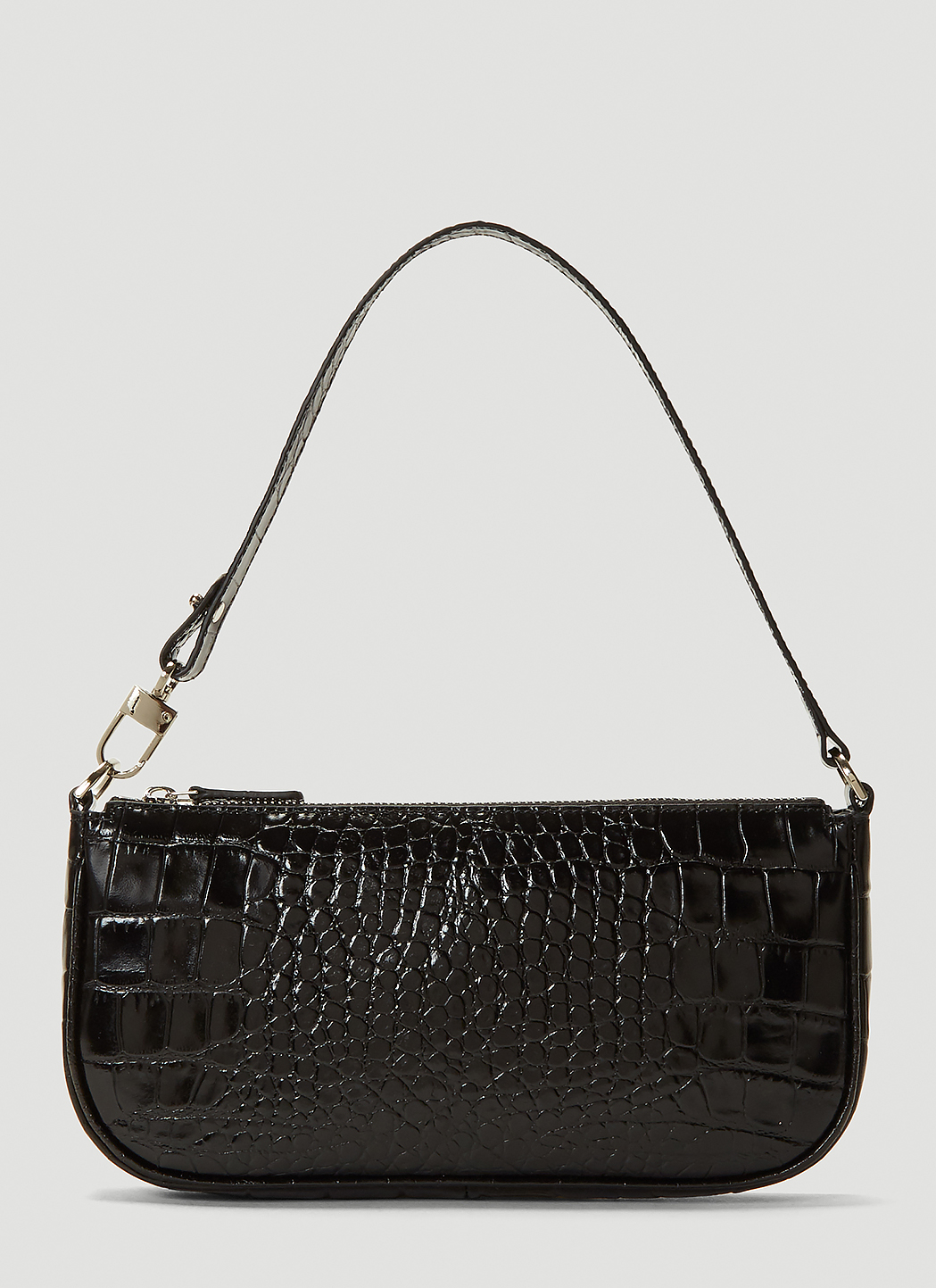 トートバッグ BY FAR Black Leather Mini Rachel Handbag BY FAR - Mini Rachel Grass Croco Embossed Leather Bag | HBX