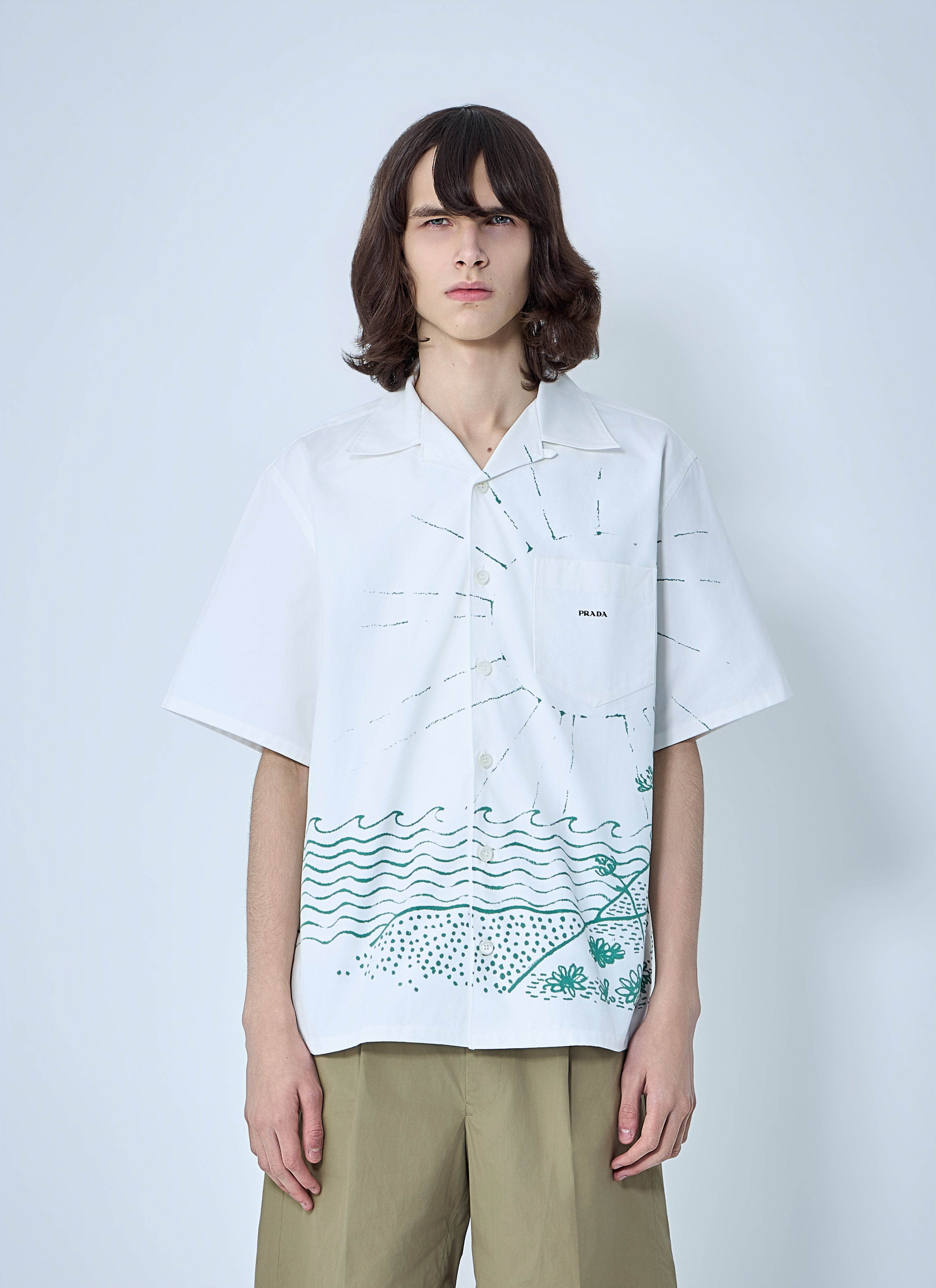 Prada Men's' Wave-Print Oversized Shirt in Green | LN-CC®