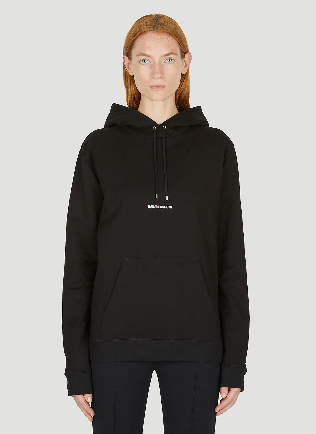 Saint Laurent Logo Embroidered Hooded Sweatshirt in Black | LN-CC®