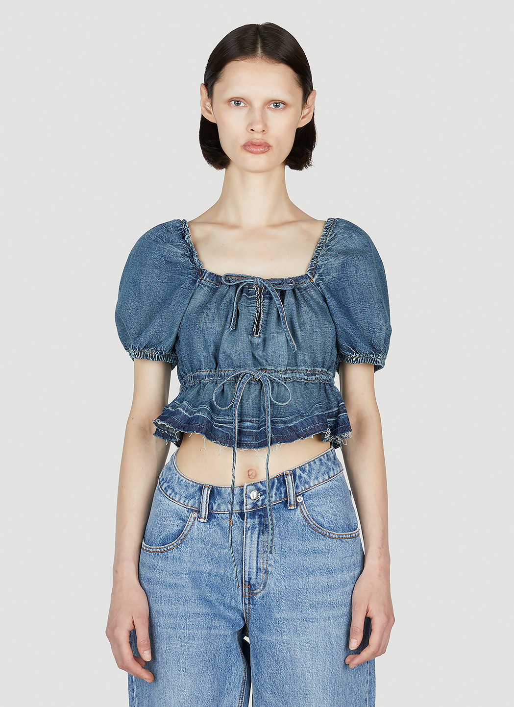 Tint Edge Denim Puff Sleeve Top