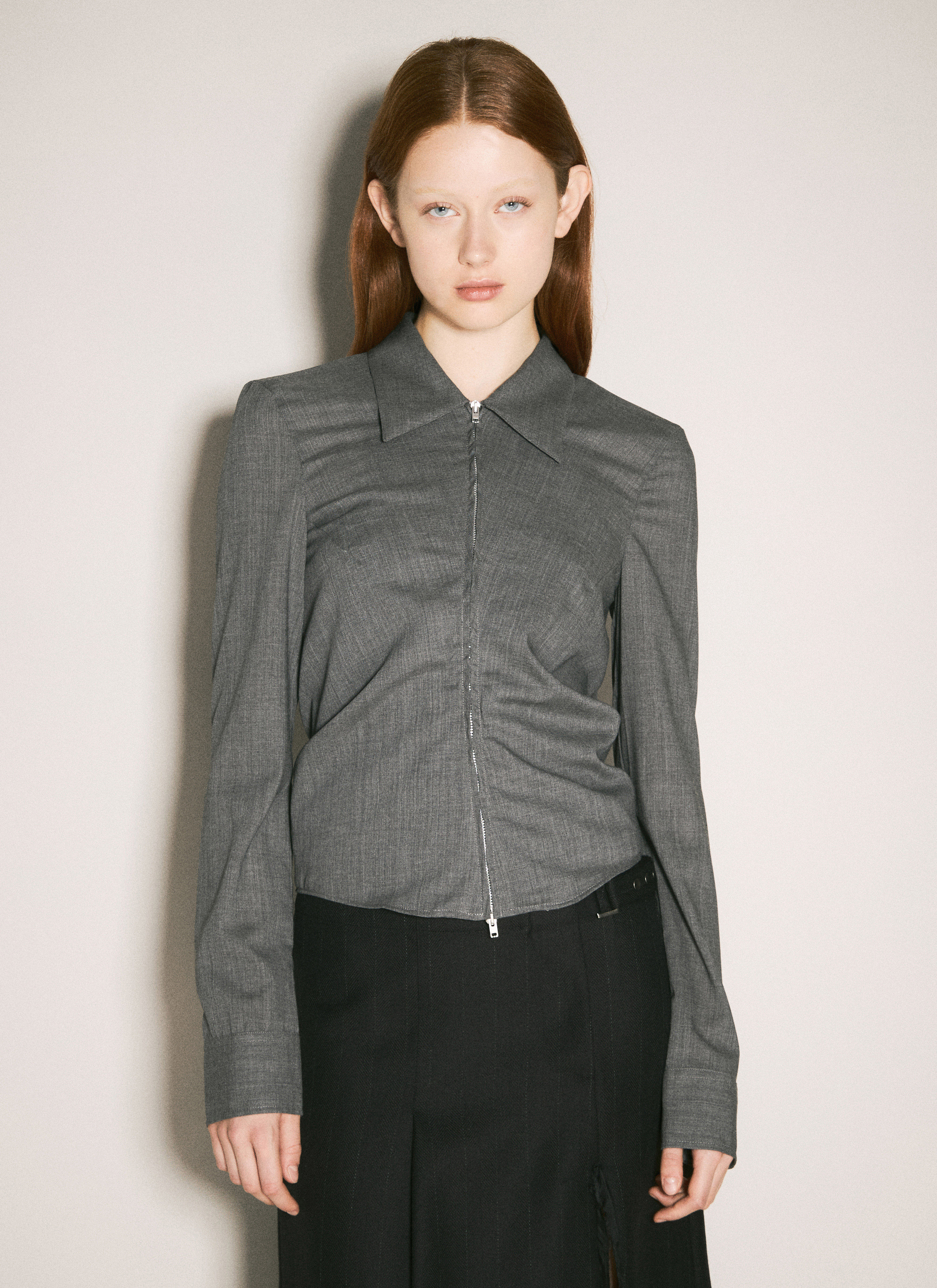 OUR LEGACY｜JACKETS (SLIM ZIP SHIRT (W2252SDG)) Our Legacy - Slim Zip Longsleeve Solaro Blue Micro Rib