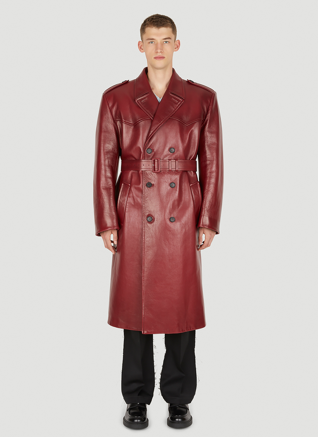 Double Breasted Leather  Trench Coat