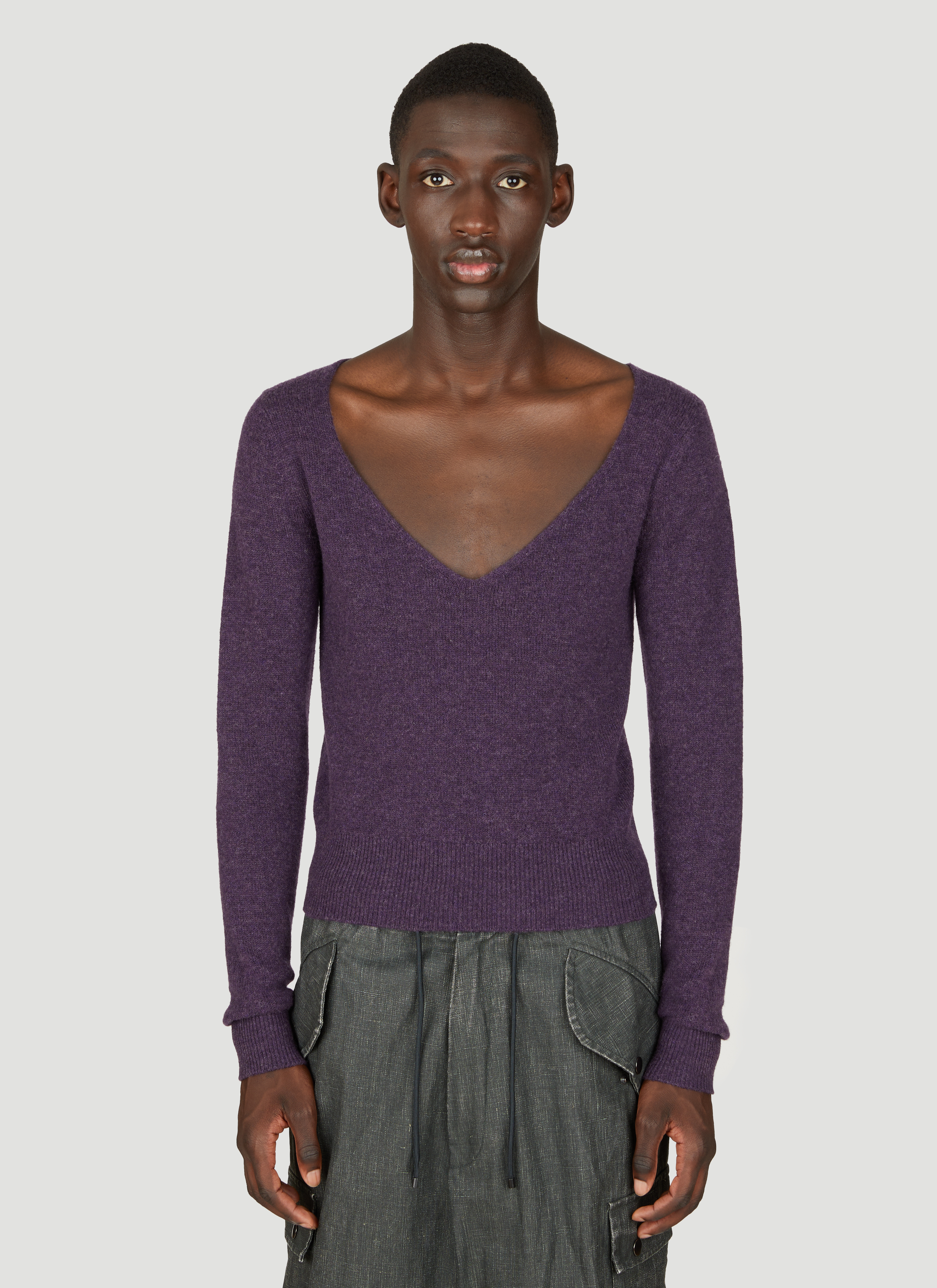 Dries Van Noten Men's' Wool V Neck Sweater in Purple | LN-CC®