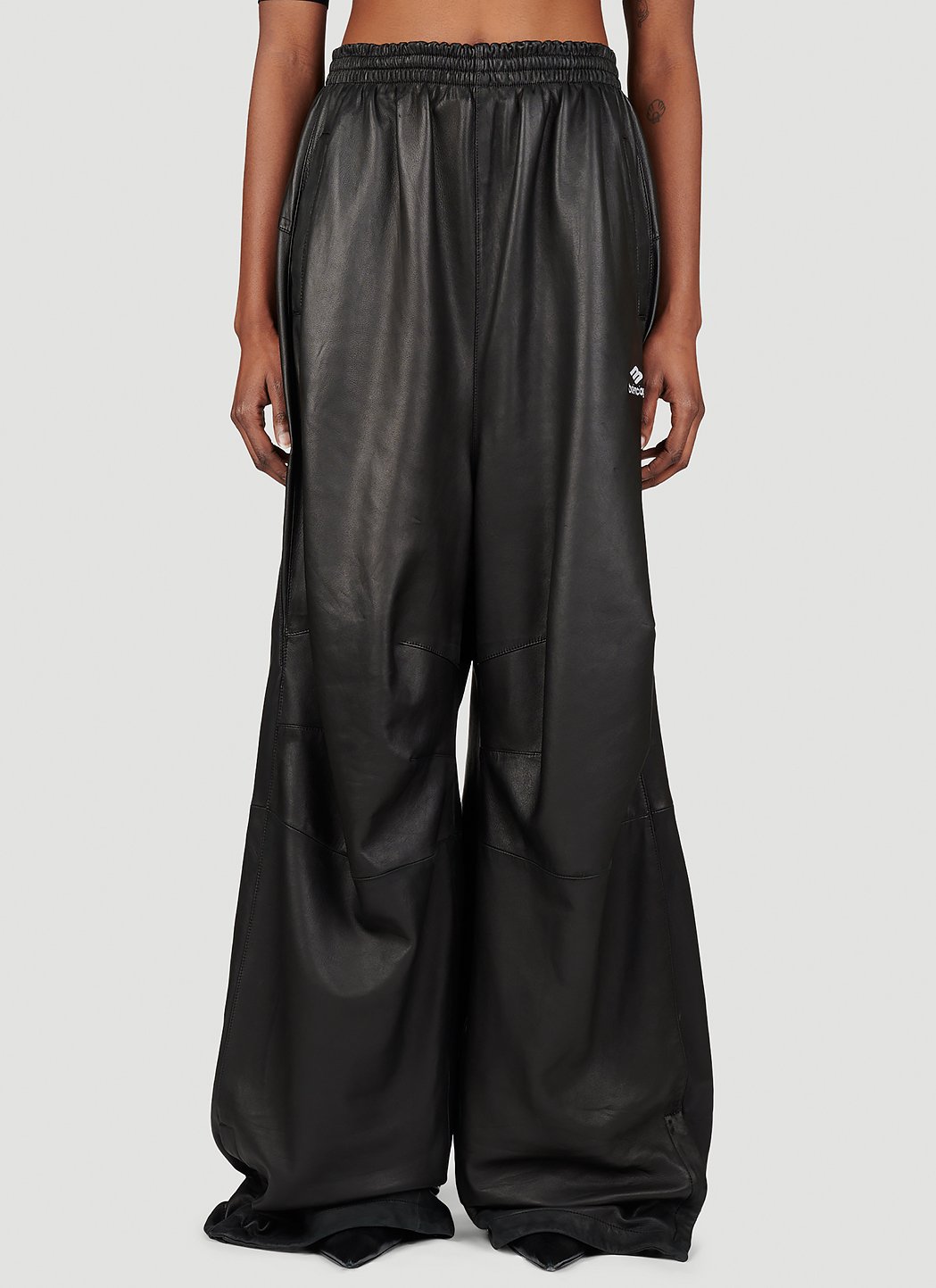 Balenciaga Women's' Sport Logo Leather Track Pants in Black | LN-CC®