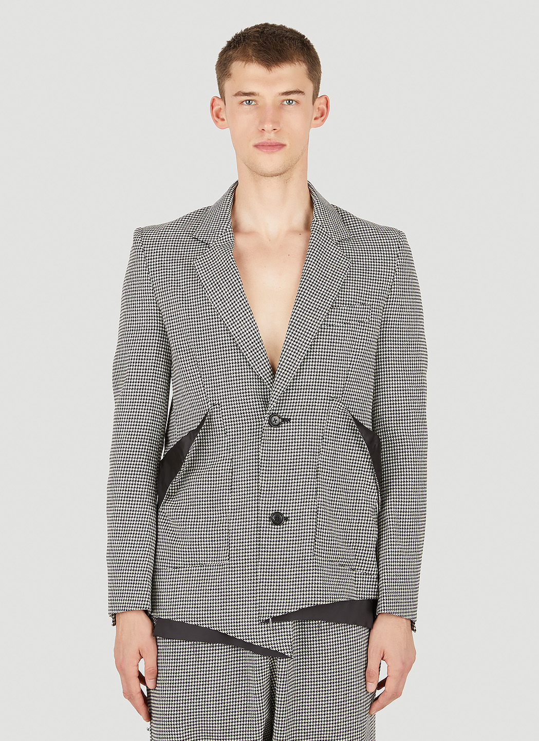 Houndstooth Raw Hem Blazer