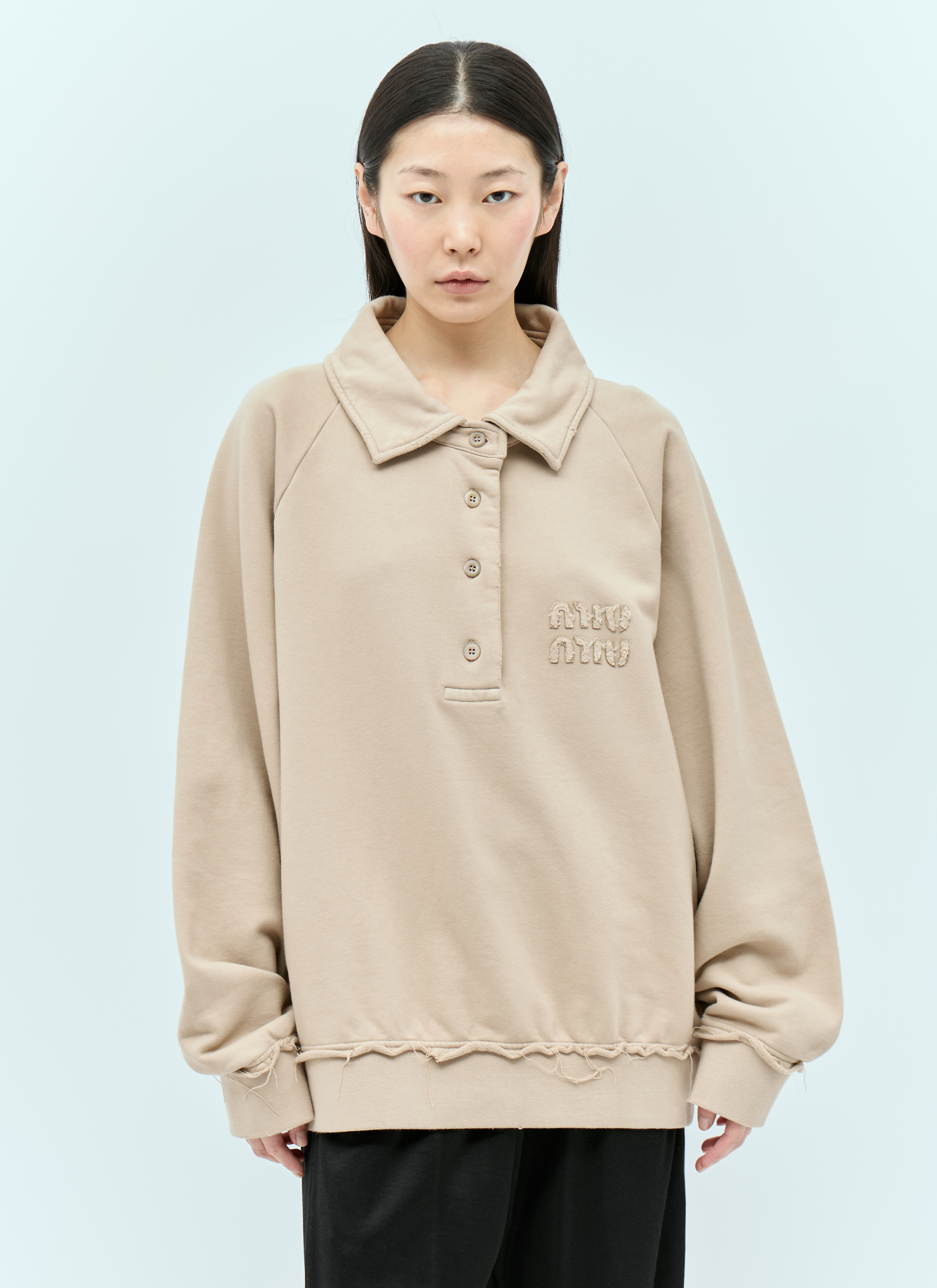 Miu Miu Women's' Logo Patch Polo Sweatshirt in Beige | LN-CC®