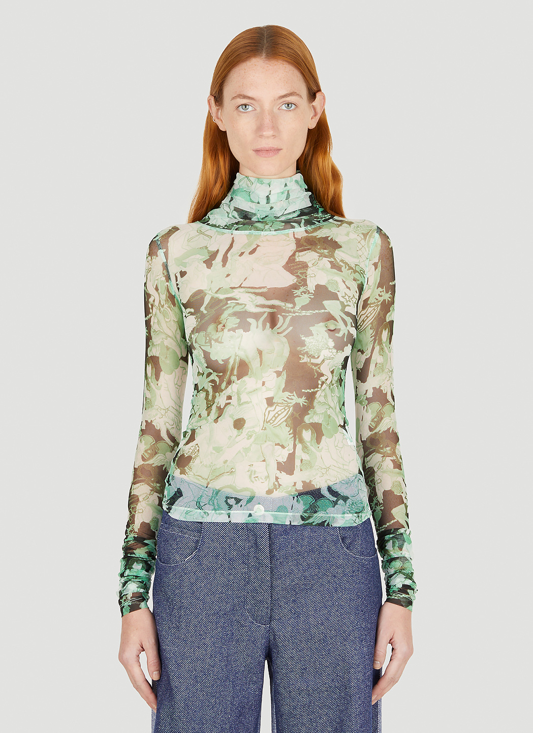 Graphic Mesh Long Sleeve Top