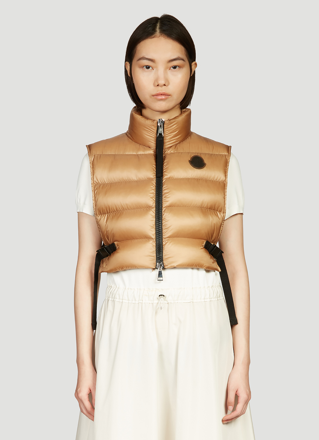Moncler Crop Puffer Vest in Brown LNCC