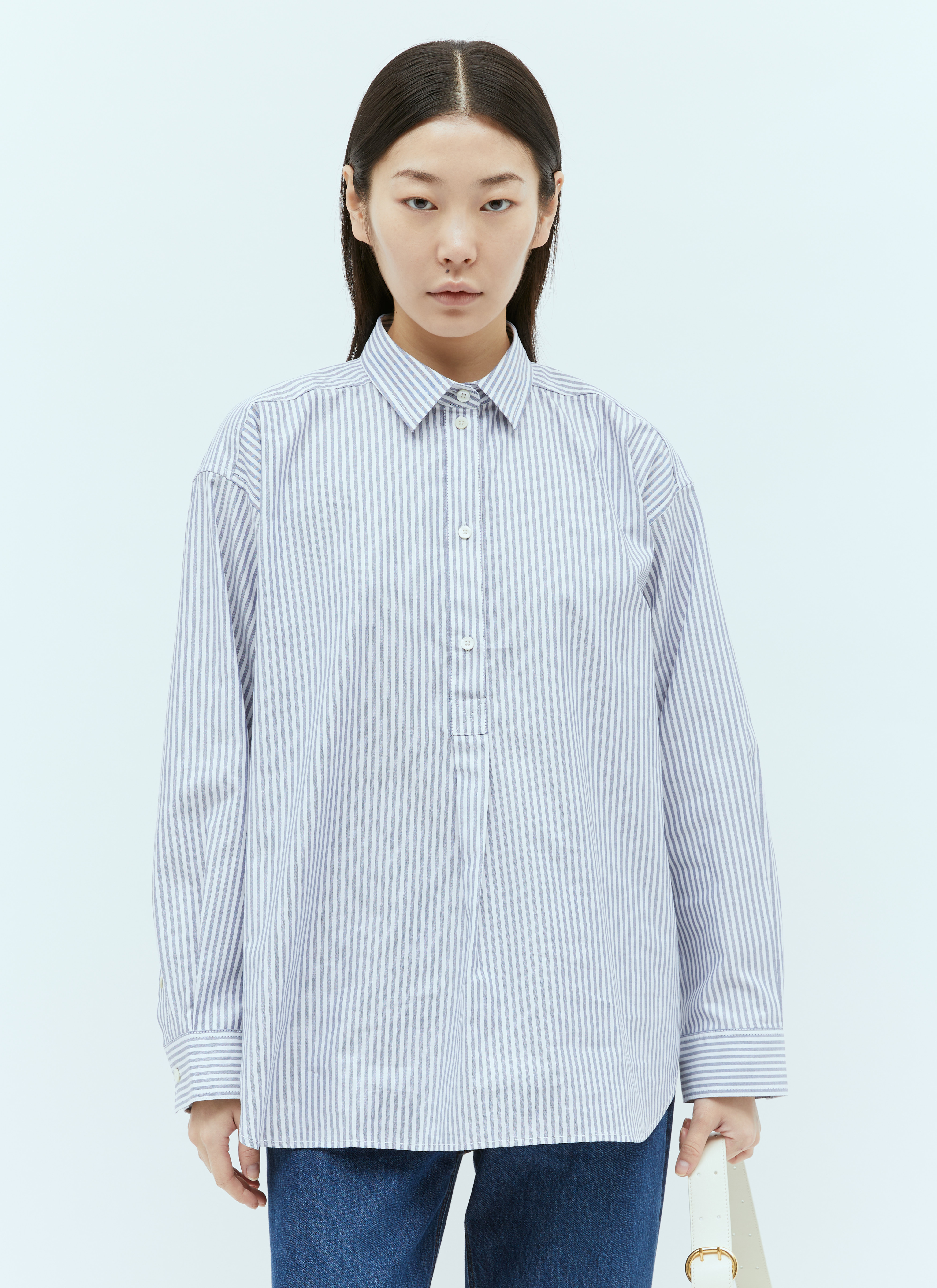 TOTEME Women's' Striped Half-Placket Shirt in Blue | LN-CC®