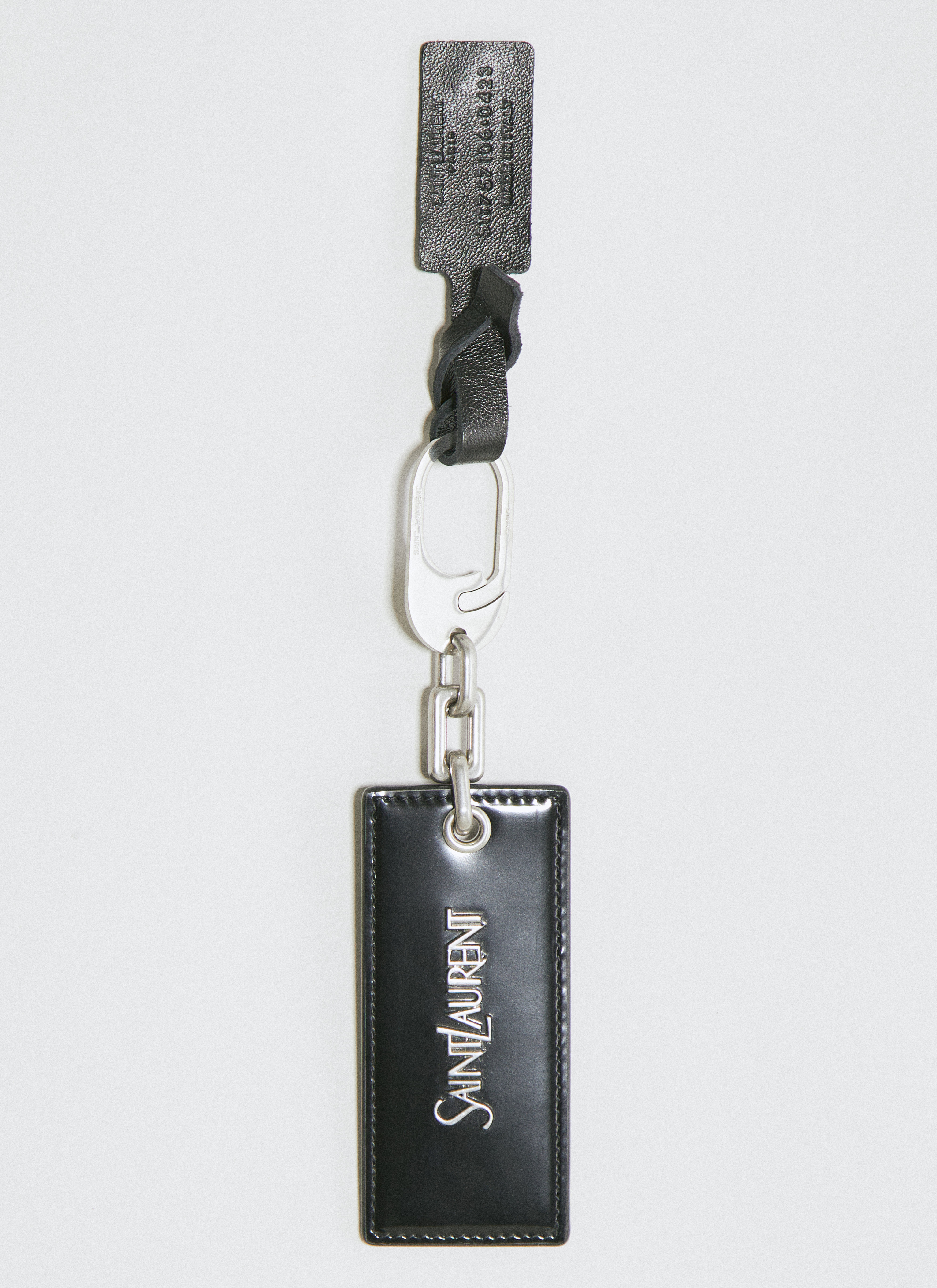 Black YSL-monogram leather keychain