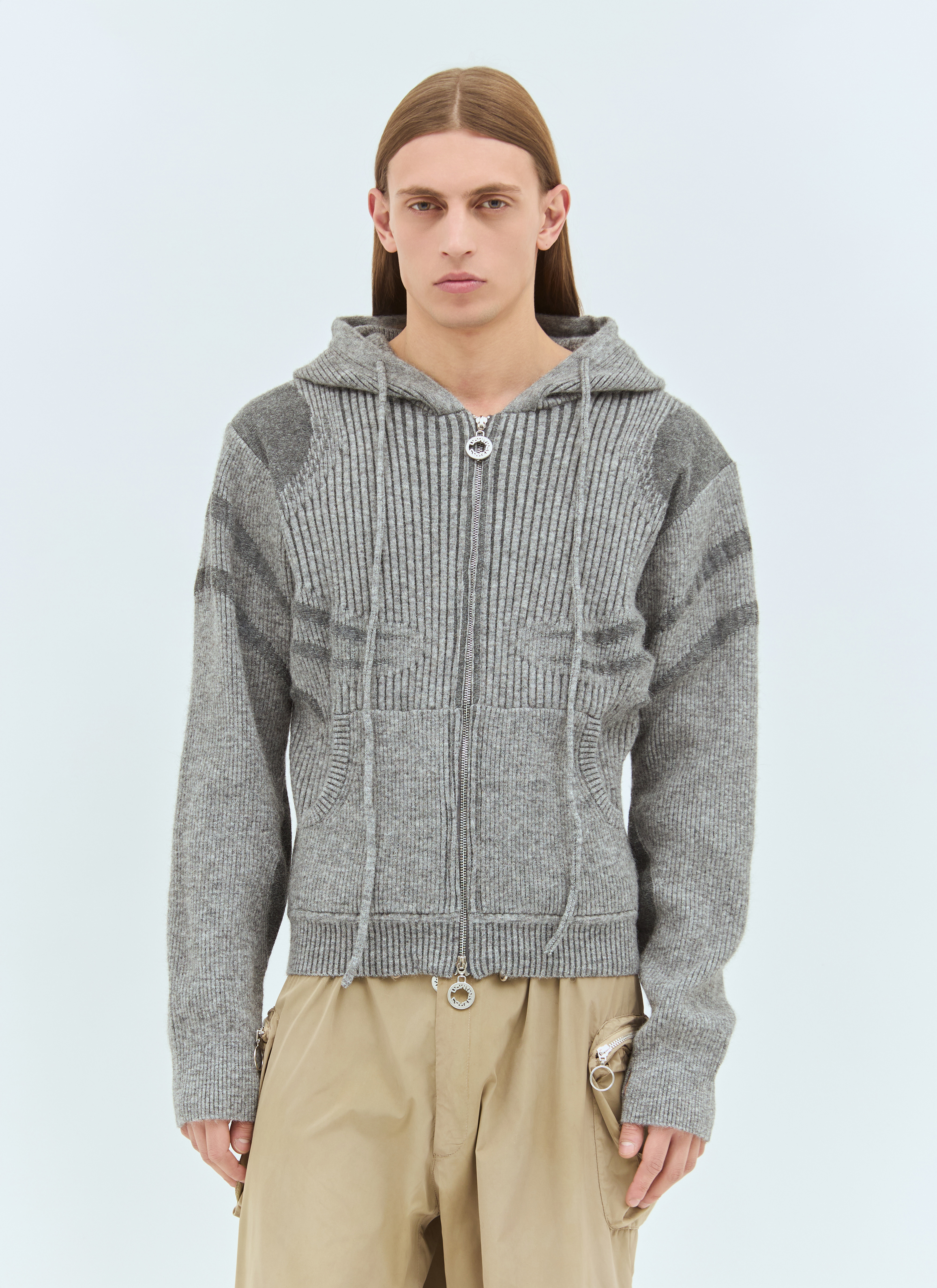 大*軍様 Charlie constantinou double zip hoo Charlie Constantinou Men's' Plated Zip Hooded Sweater in Grey | LN-CC®