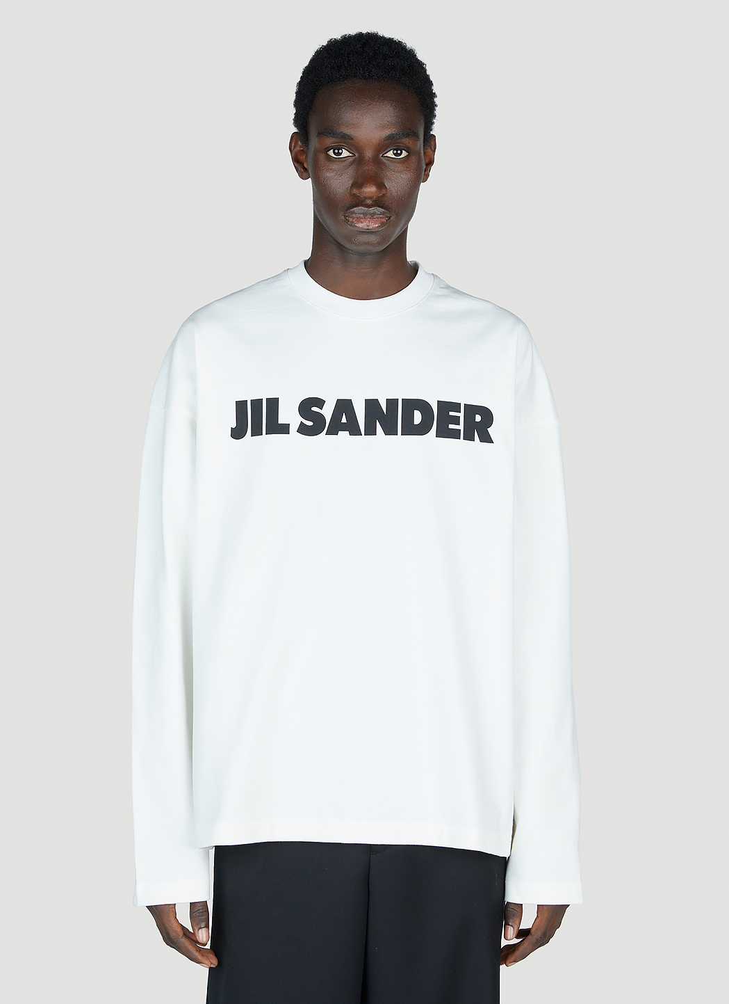 Jil Sander Men's' Logo Print Long Sleeve T-Shirt in White