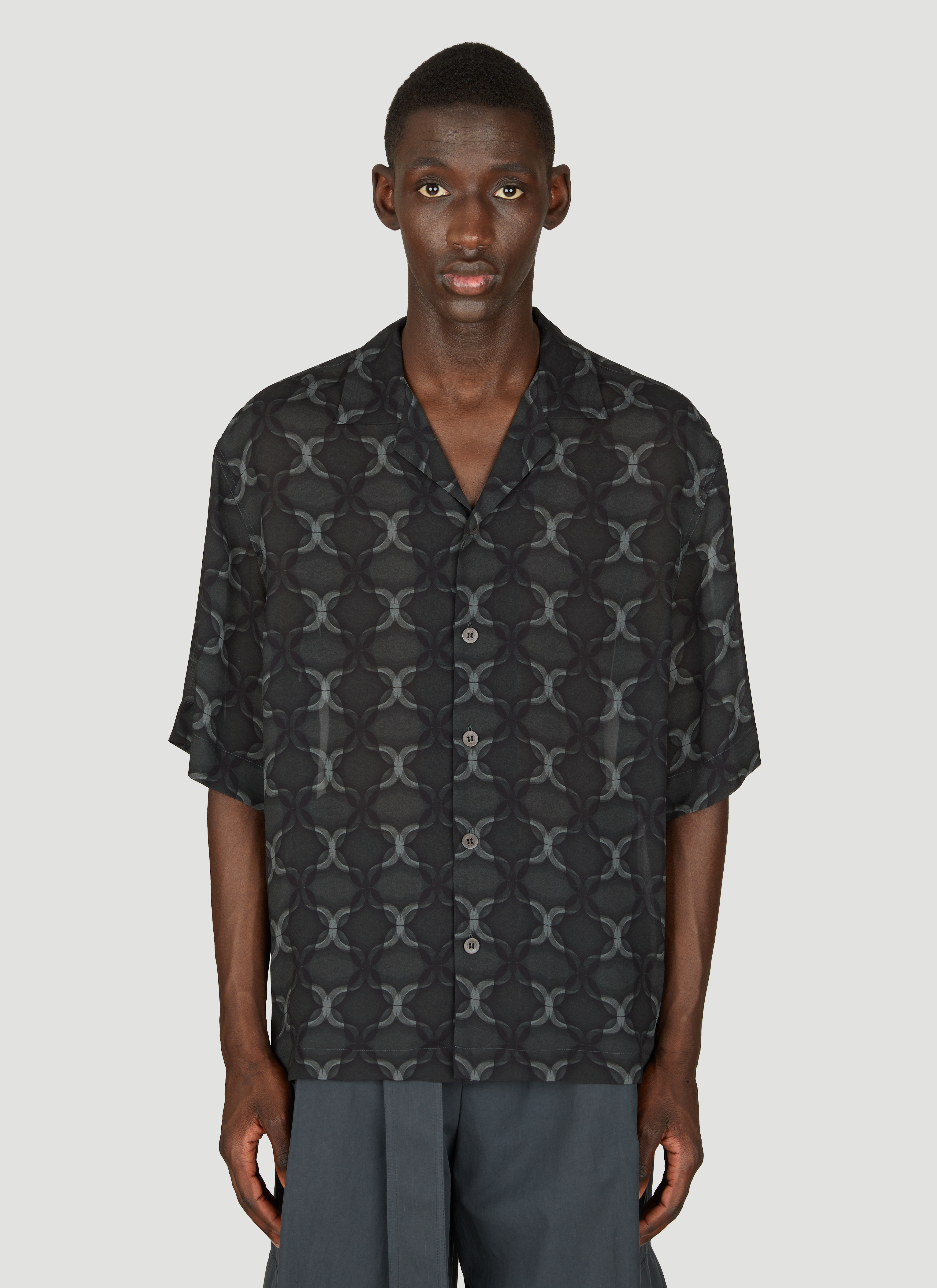 Dries Van Noten Men's' Geometric Print Short-Sleeve Shirt in Grey