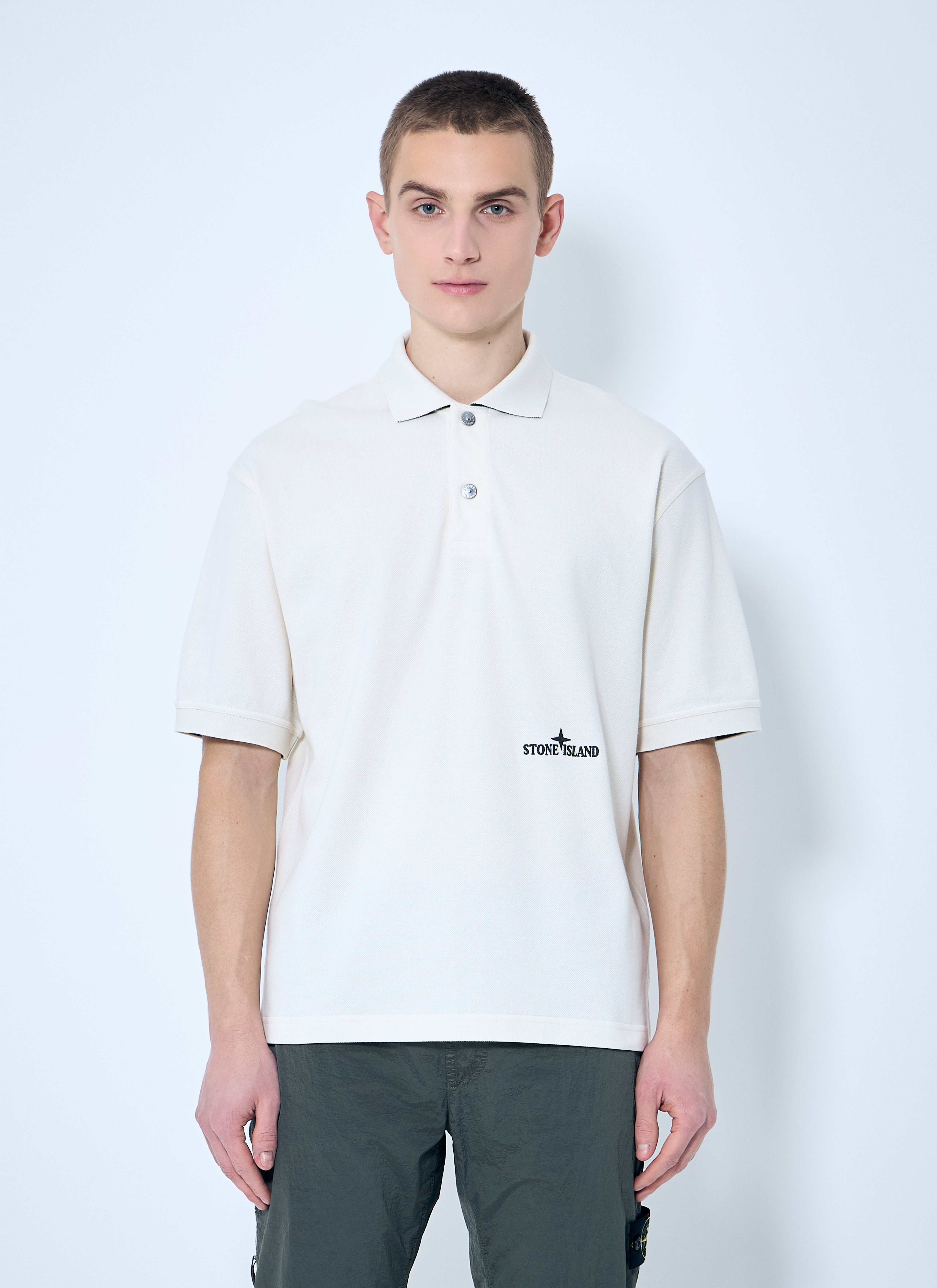 Stone Island Men's' Logo Embroidery Polo Shirt in Beige | LN-CC®