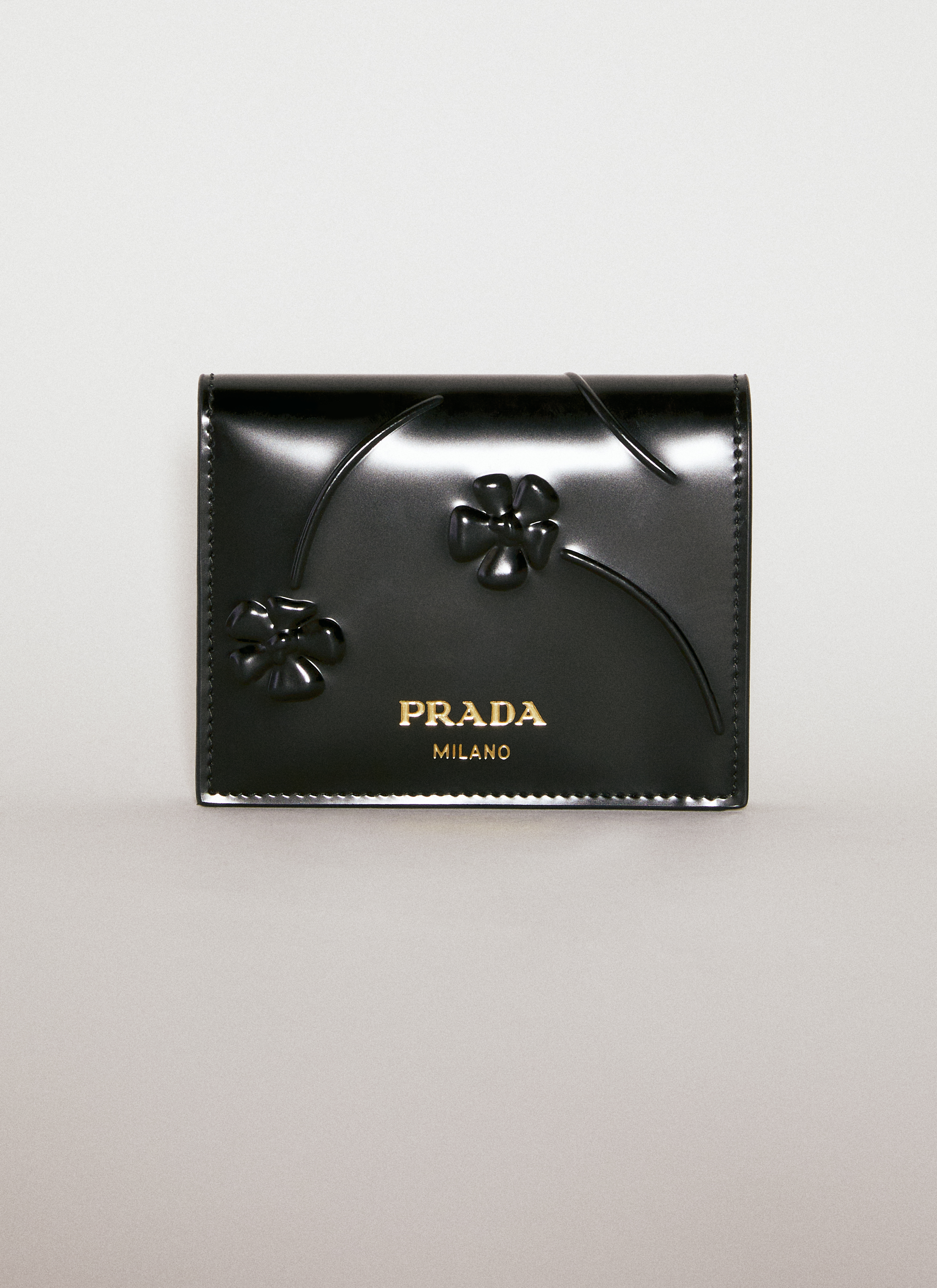 Prada Women's' Flower Embossed Bi-Fold Wallet in Black | LN-CC®