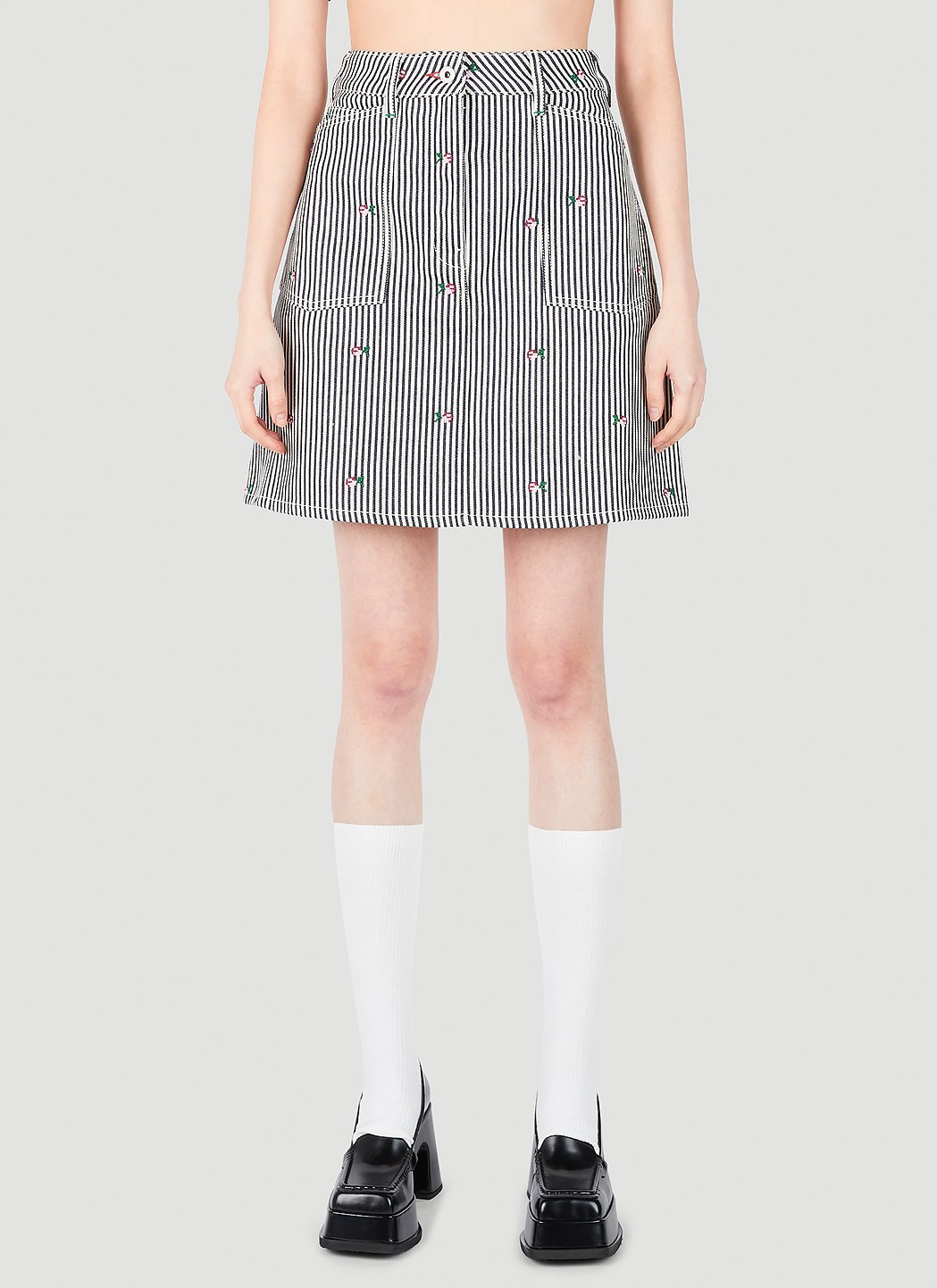 Floral Stripe Denim Mini Skirt