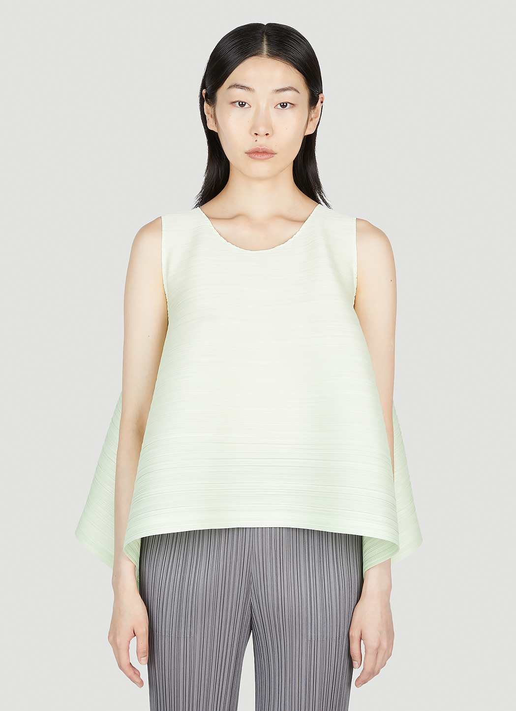 Pleats Please Issey Miyake Women's Pleated Draped Top in Green
