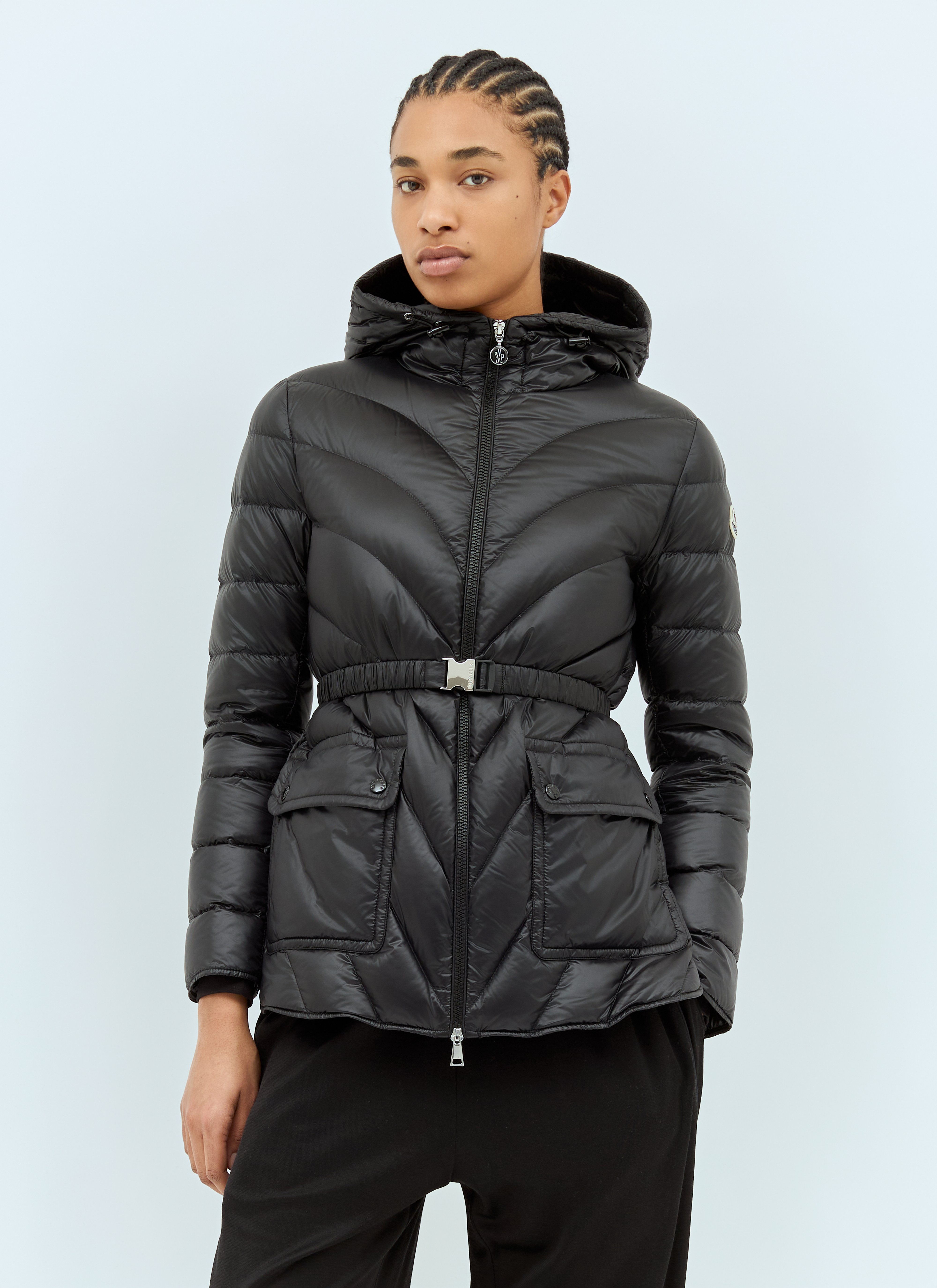【MONCLER】ARGENNO DOWN JACKET Argenno hooded belted appliquéd quilted shell down coat