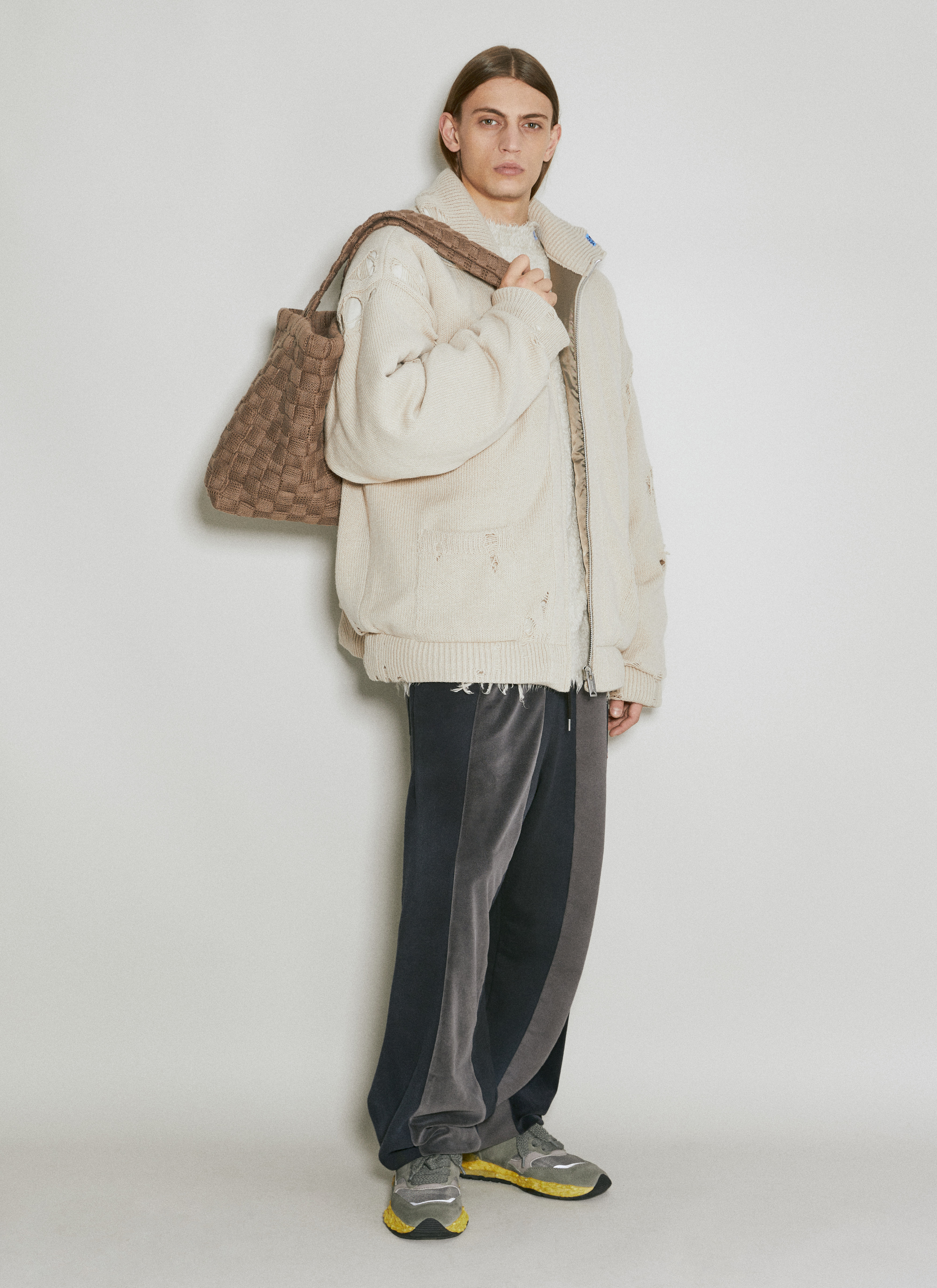 Maison Mihara Yasuhiro Men's' Padded Distressed Knit Cardigan in