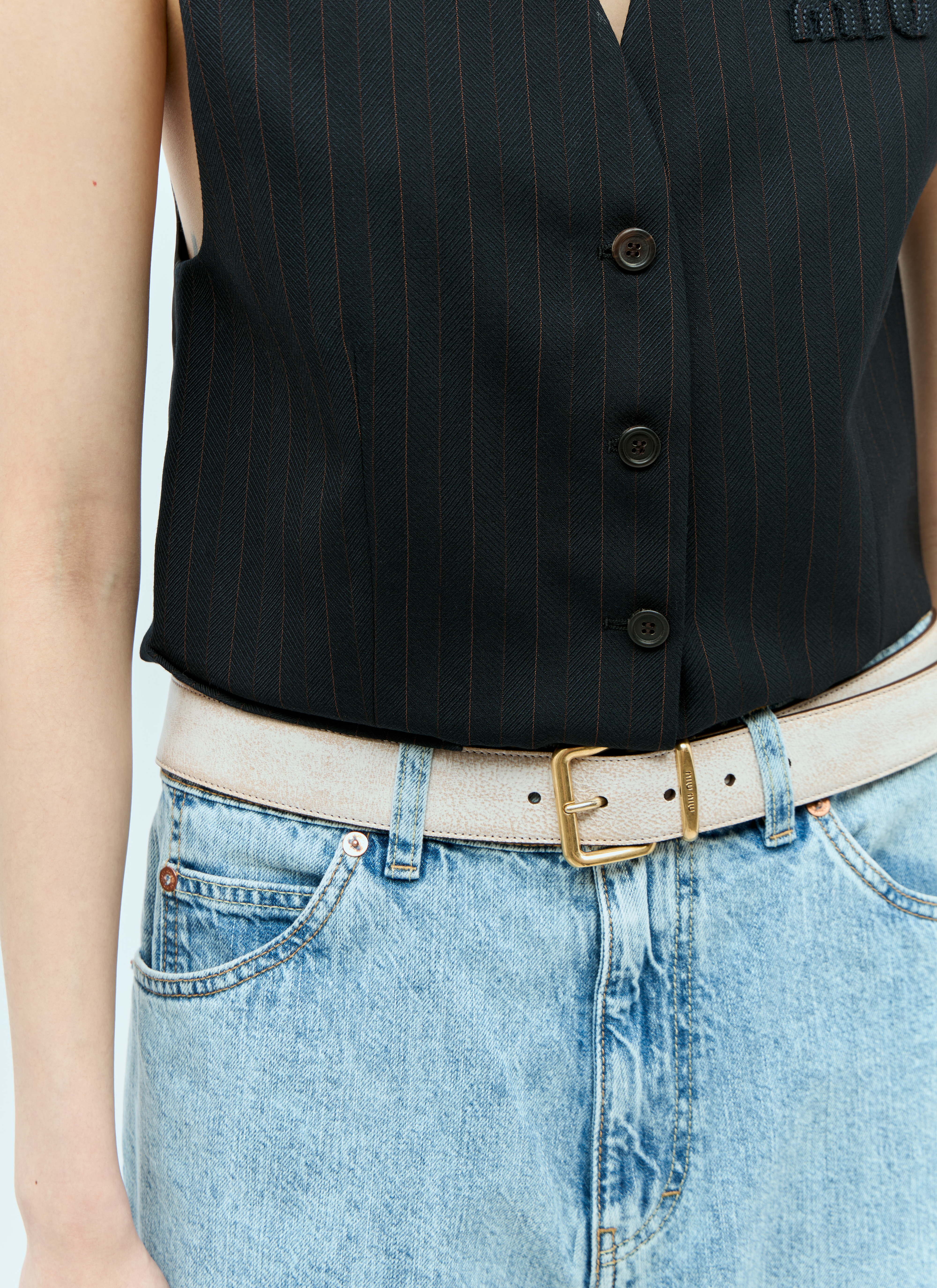 Miu Miu Women's' Worn-Effect Nappa Leather Belt in Beige