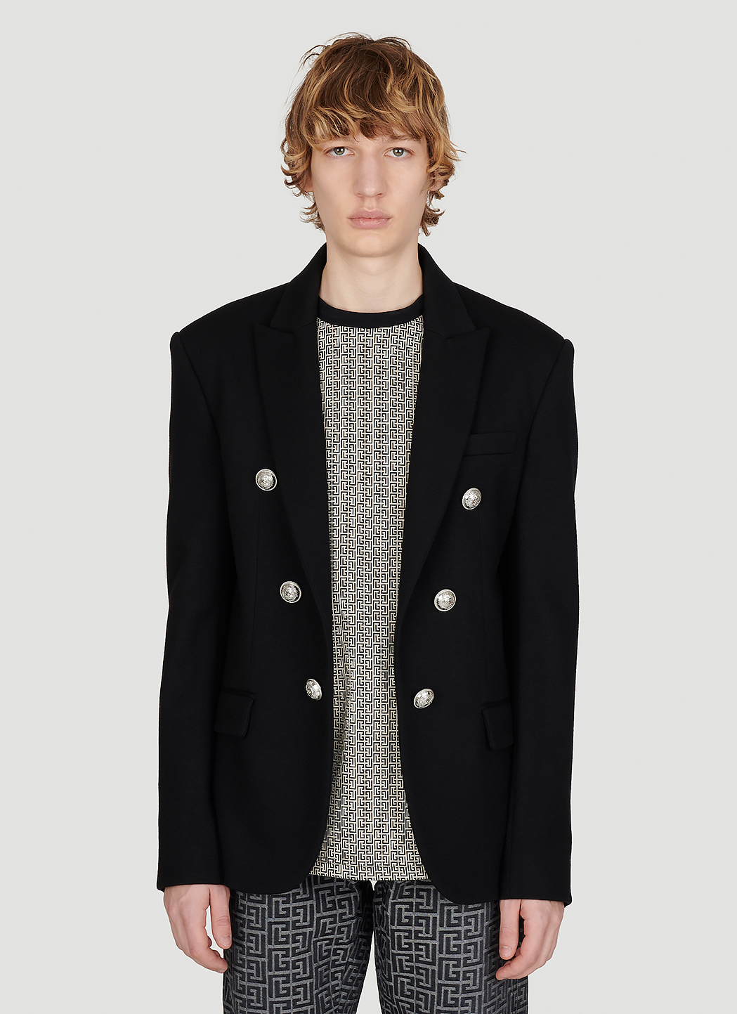 ジャケット・アウター BALMAN Balmain メンズ フランネル6つボタンジャケット の ブラック