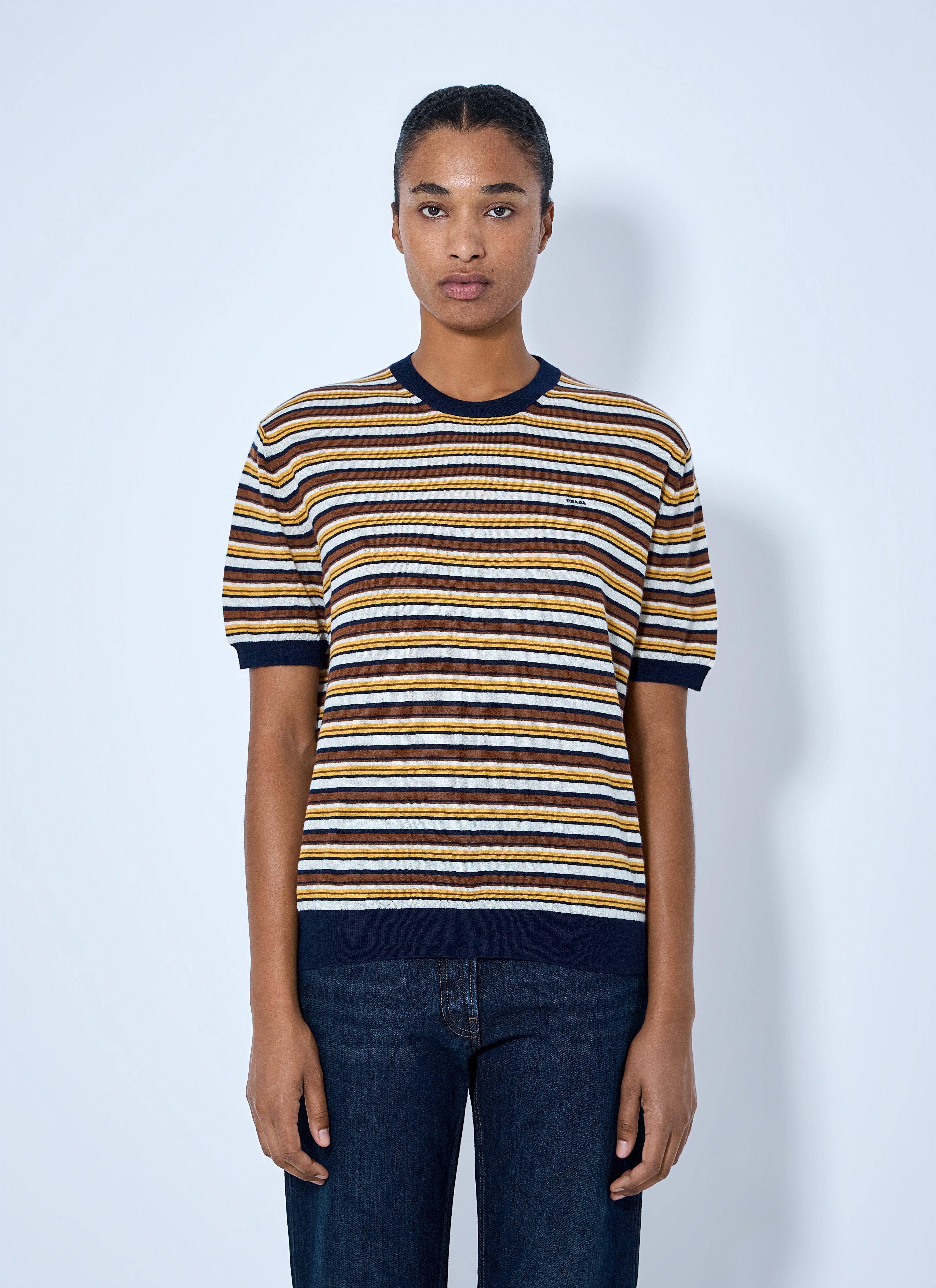 Prada Women's' Striped Knit T-Shirt in Blue | LN-CC®