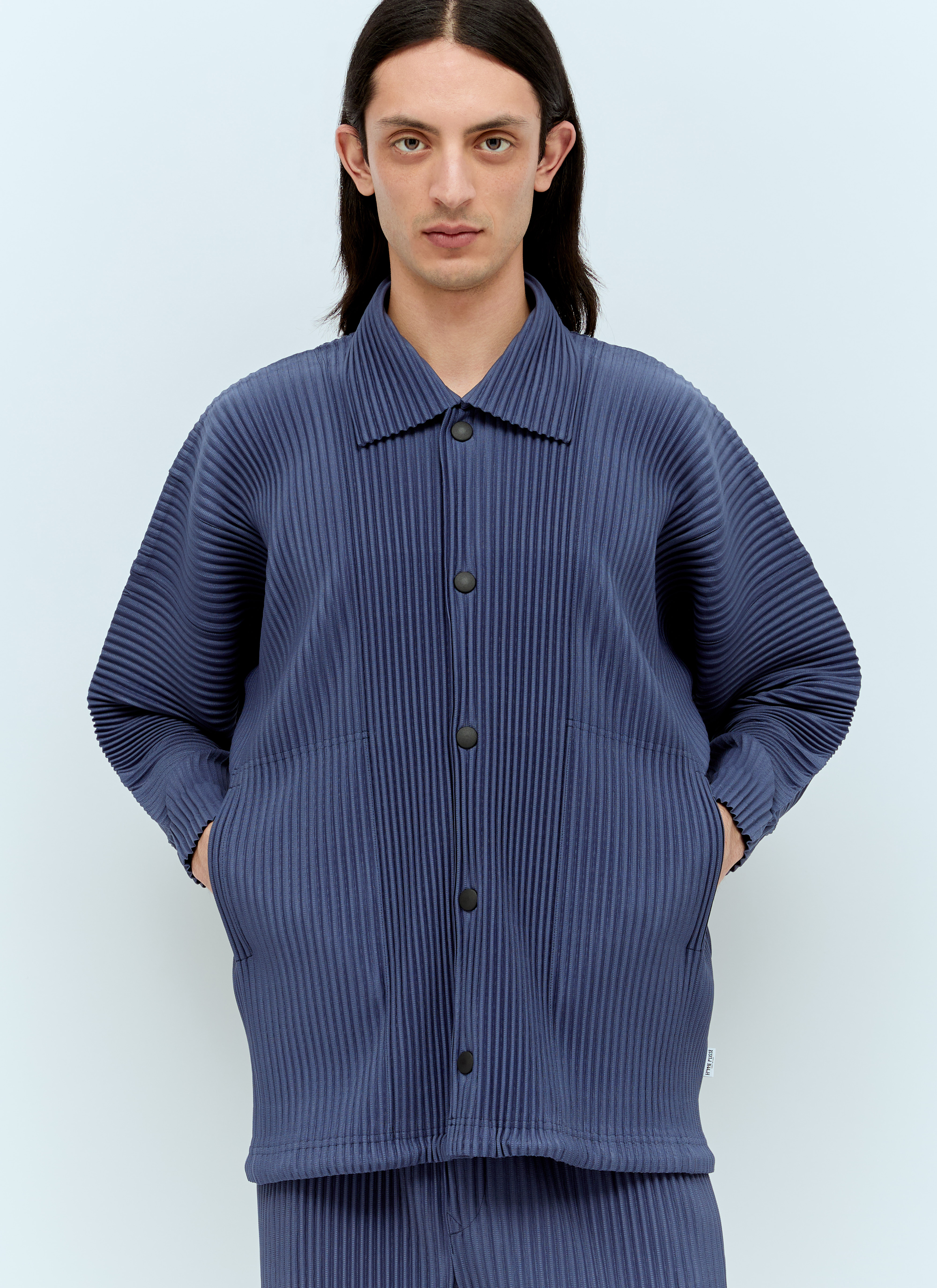 Homme Plissé Issey Miyake Men's' February Pleated Shirt in Blue