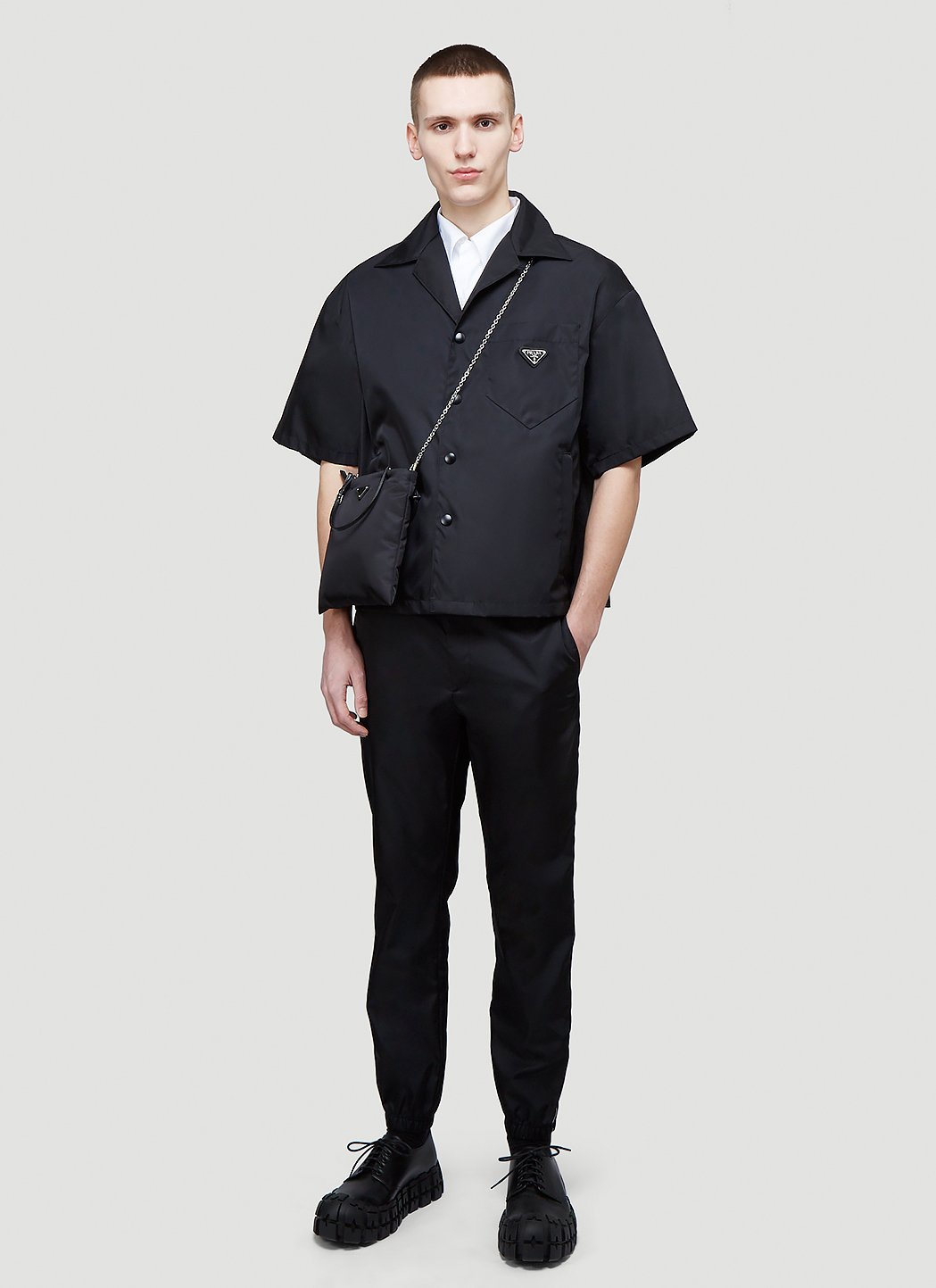 Prada Men's Re-Nylon Short Sleeved Shirt in Black | LN-CC