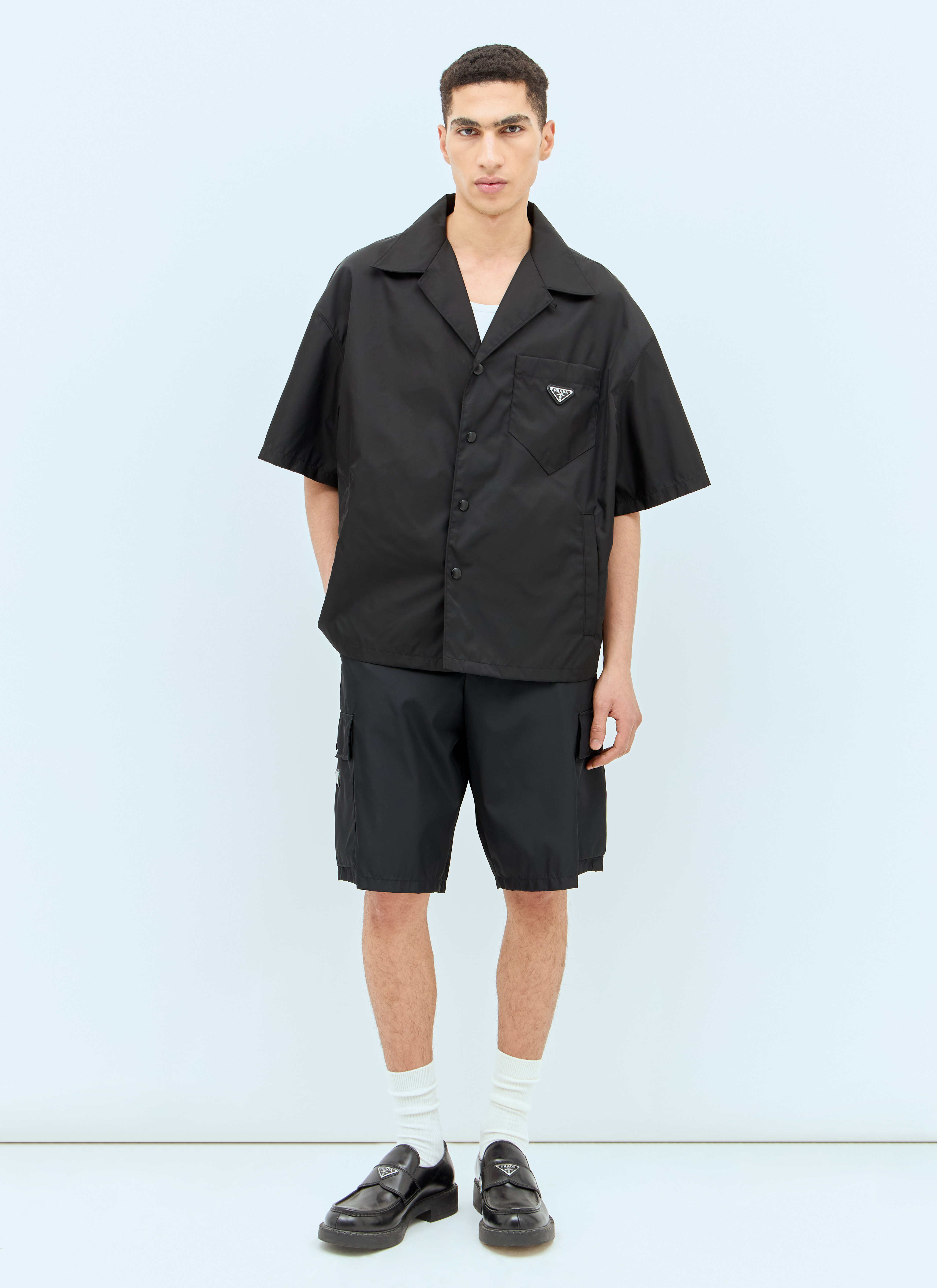 Prada Men's Re-Nylon Short Sleeved Shirt in Black | LN-CC