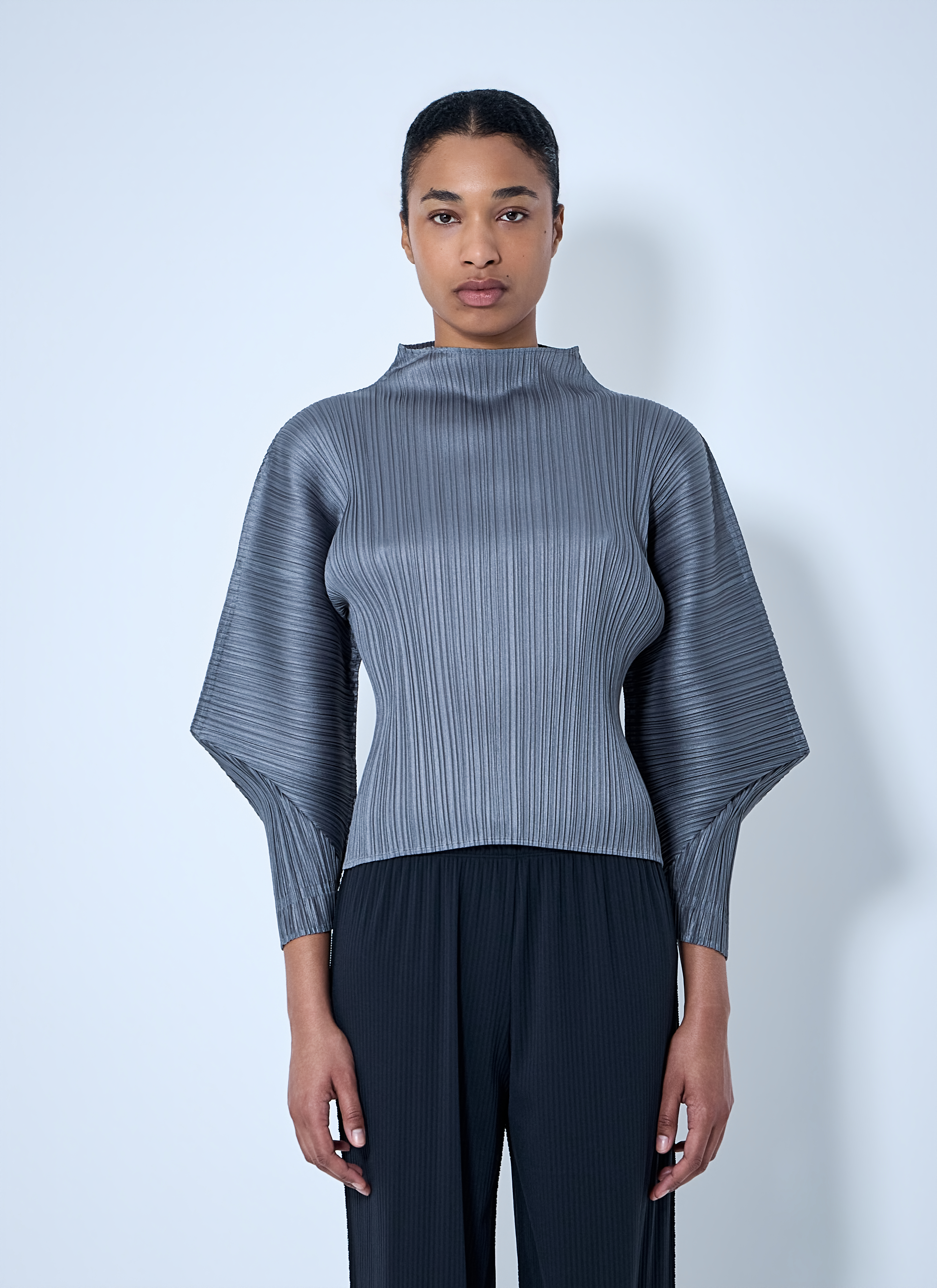 Pleats Please Issey Miyake Women's' Pleated High-Neck Top in Grey