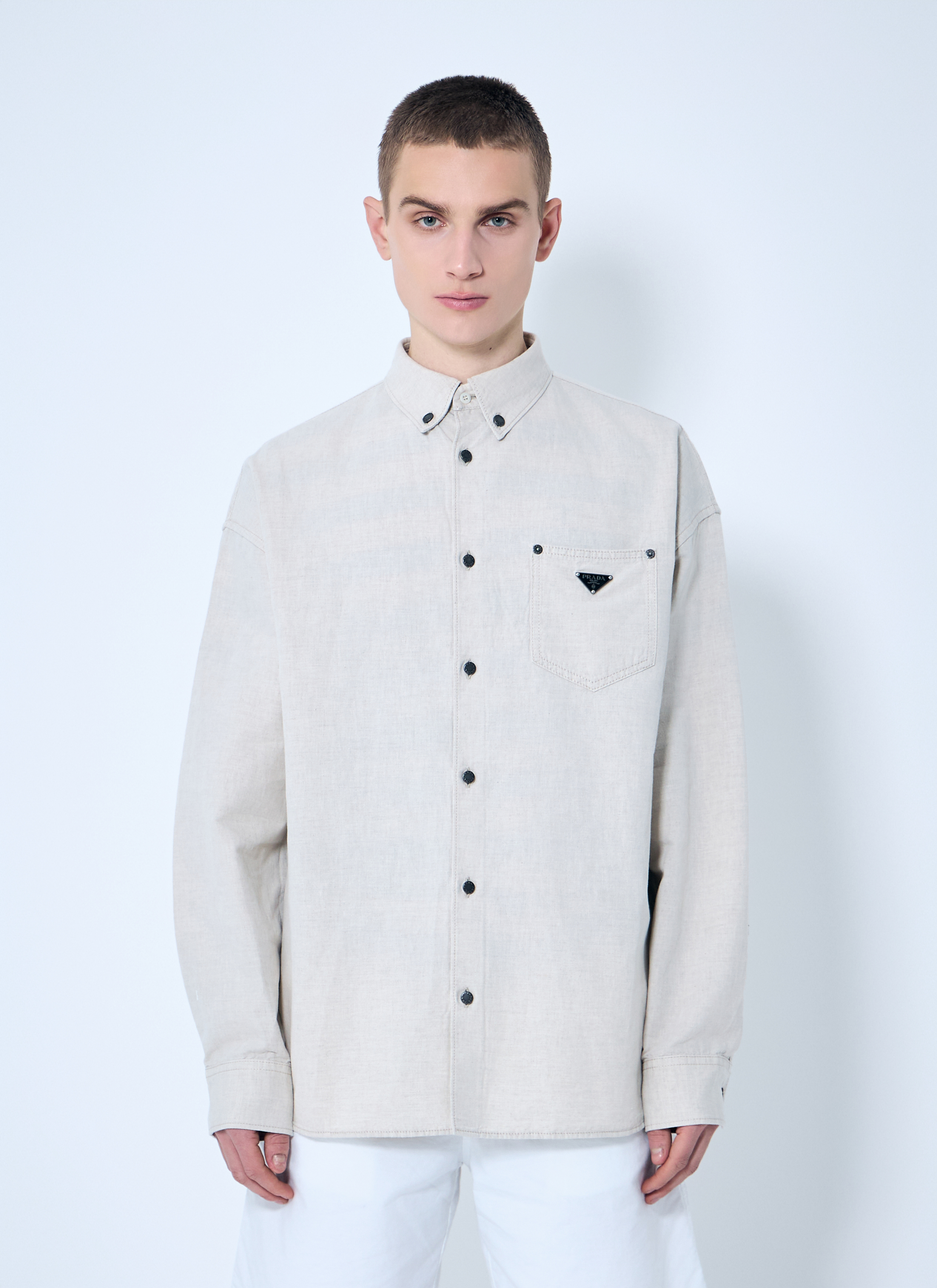 PRADA リネンシャツ Prada Men's' Cotton-And-Linen-Blend Shirt in Beige | LN-CC®