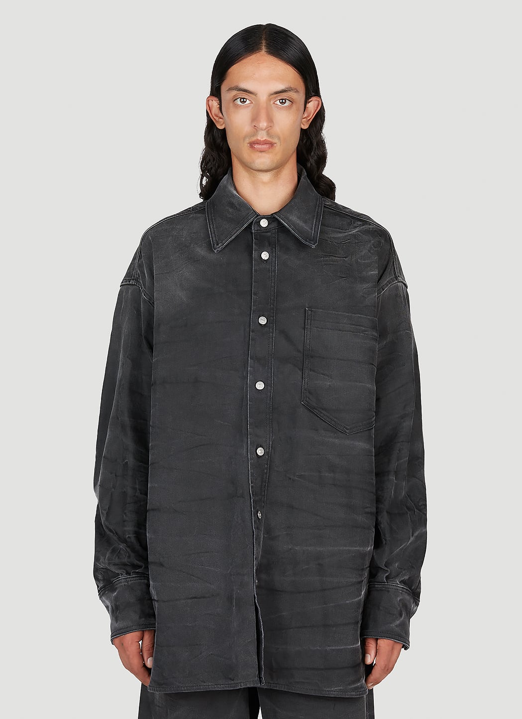 MM6 Maison Margiela Men's' Crease Effect Denim Shirt in Black | LN-CC®