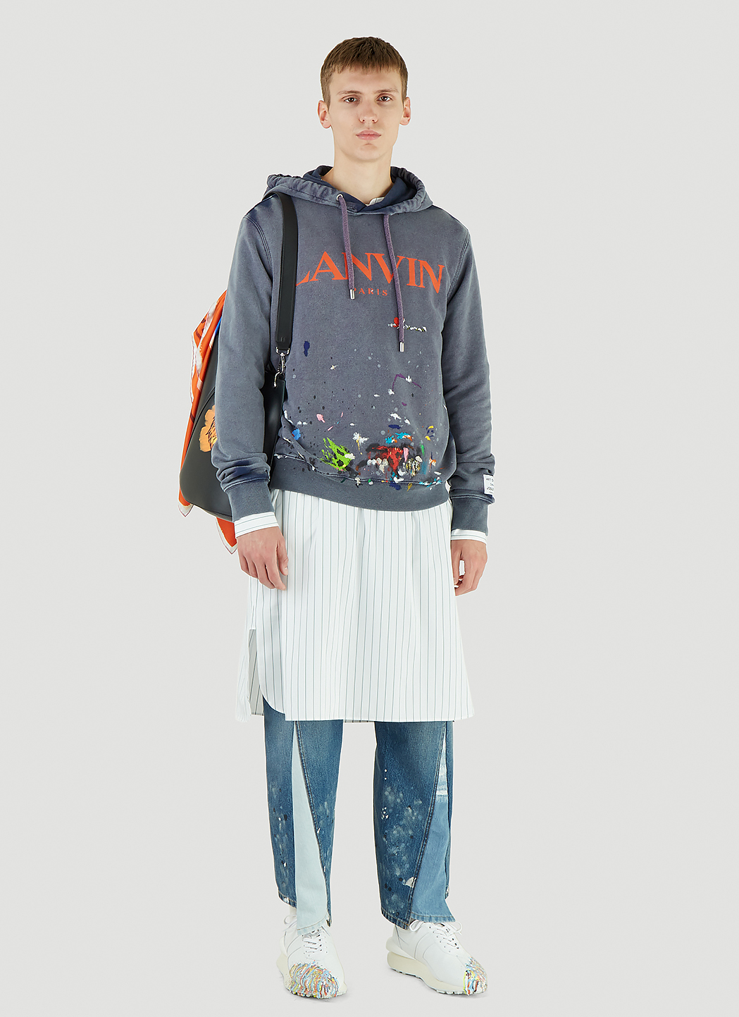 Lanvin X Gallery Dept. Men's Splatter Hooded Sweatshirt in Blue | LN-CC